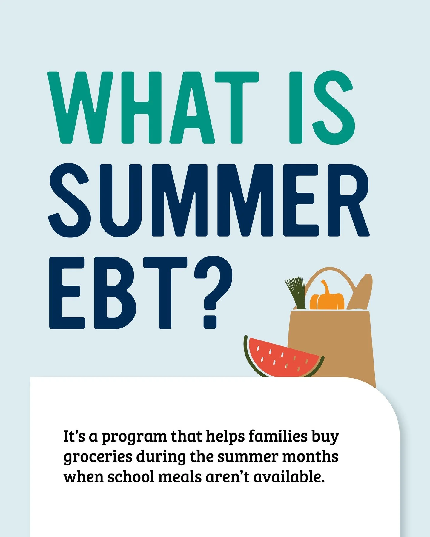 Your family could be eligible for Summer EBT. 

Learn more about the program at the link in our bio or by calling 888-354-0012 (Option 7).