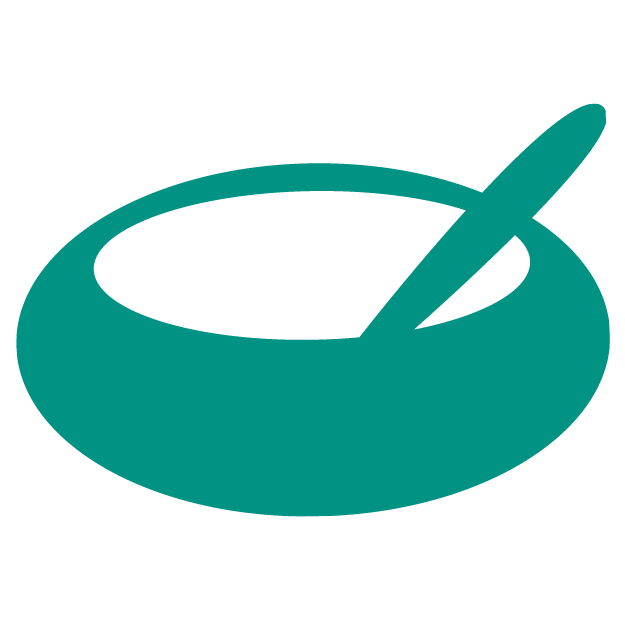 a vector illustration of a bowl with a spoon resting in it.
