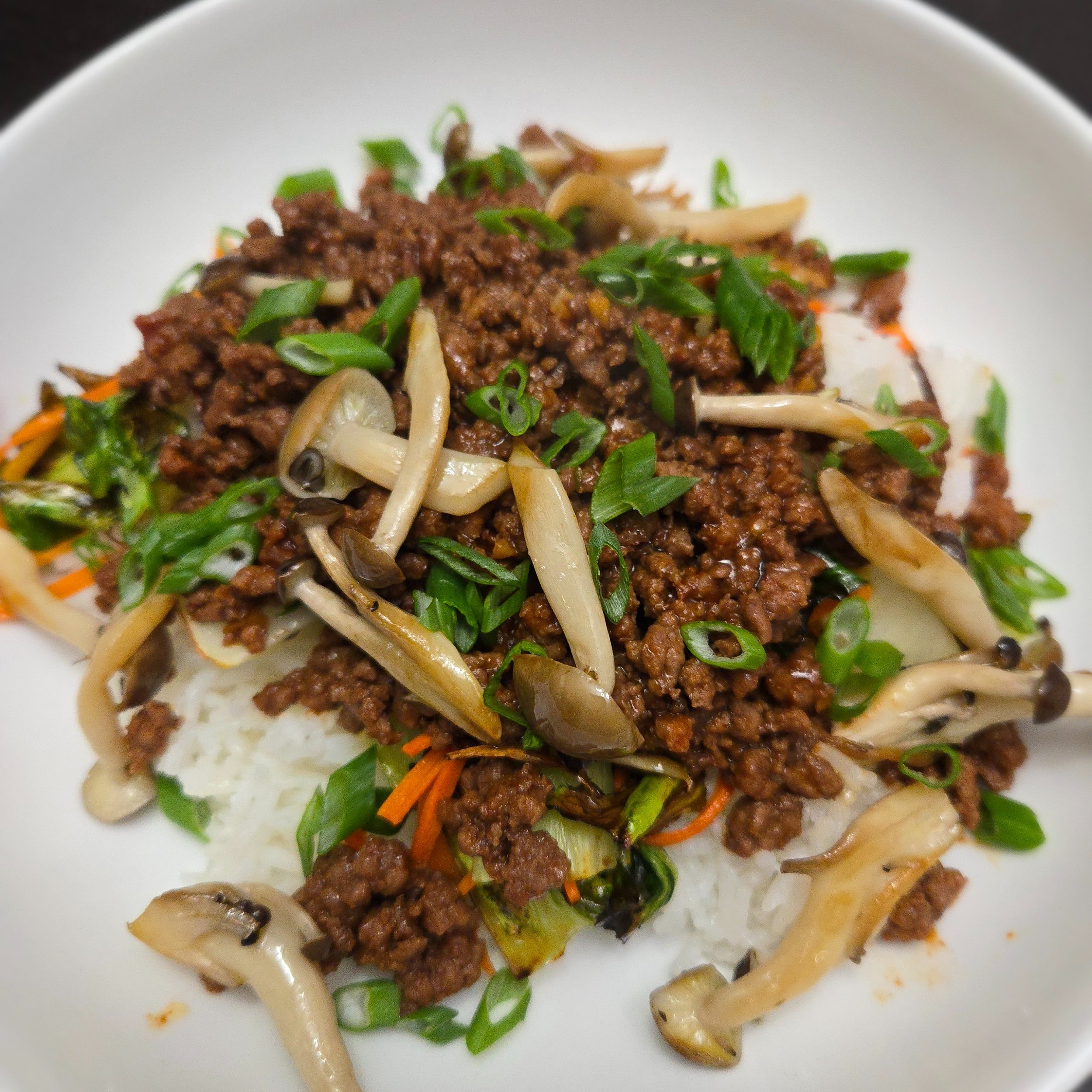 Korean beef bowls. Weeknight staple my kids actually eat. Recipe first.

&bull; &bull; &bull;

- 1/4 &ndash; 1/2 lb ground beef per person (90/10 recommended)
- 1/4 cup soy sauce
- 1/4 cup brown sugar
- 2 tbsp gochujang
- 1/2 tsp sesame oil
- 2 clove