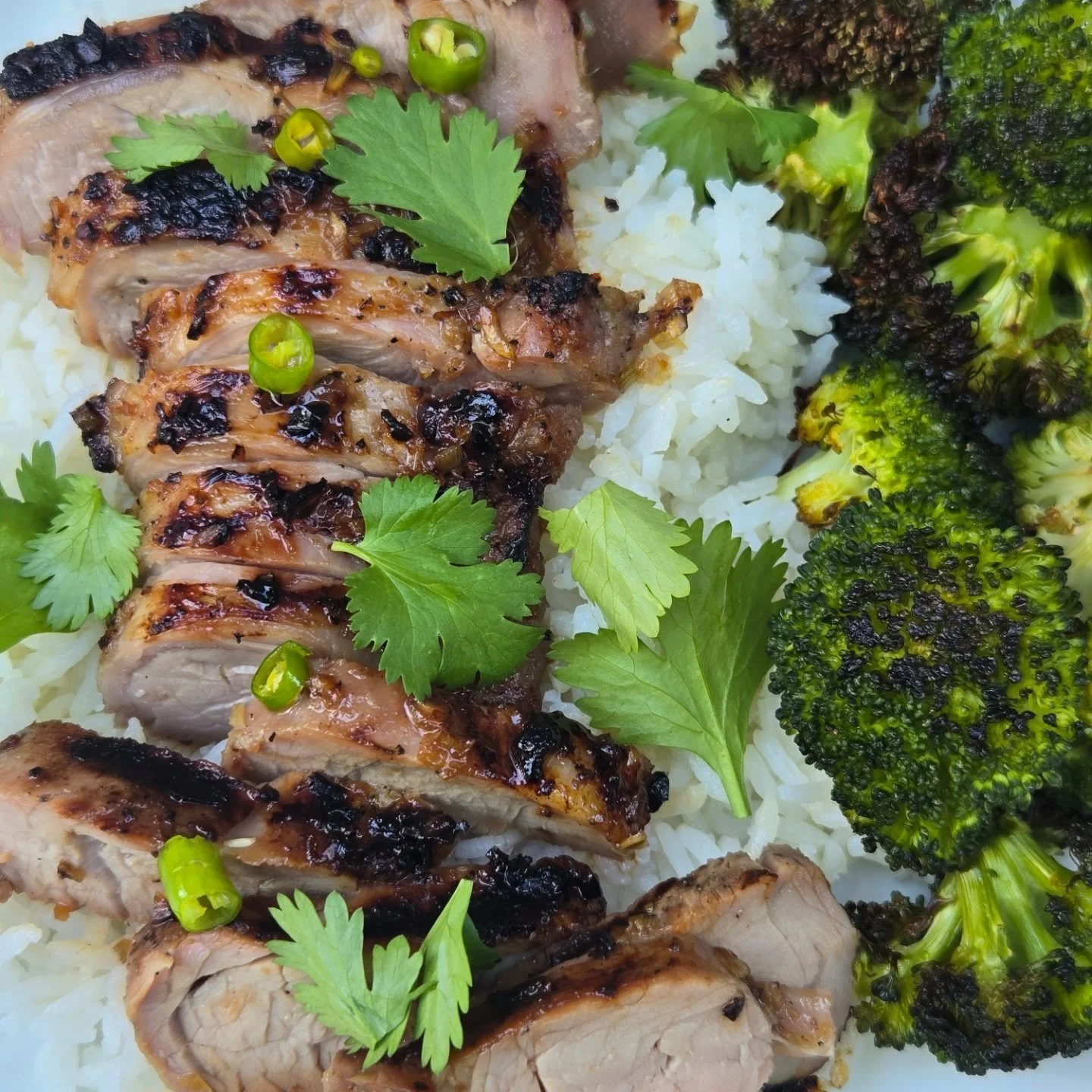 Honey lemongrass pork. Recipe first.

&bull; &bull; &bull;

The Meat:

- 2 lbs pork tenderloin, sliced in half lengthwise

The Marinade:

- 1/3 cup fish sauce
- 1/3 cup honey
- 2 stalks lemongrass, minced
- 2 cloves garlic, minced
- 1 shallot, minced