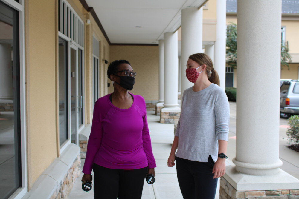 Ms Hattie with Sarah Russell, DPT outside, NC Center for Physical Therapy.jpg