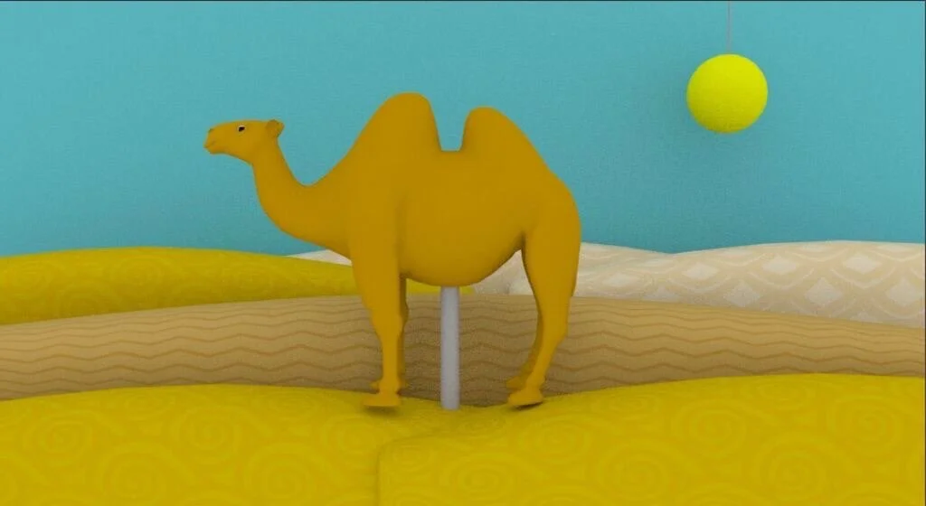 I noticed that children's book illustrations often included simple shapes, but many textures. I wanted to bring that in to the materials, so decided to use simple patterns on the sand blocks. This also made the scene more visually interesting, withou