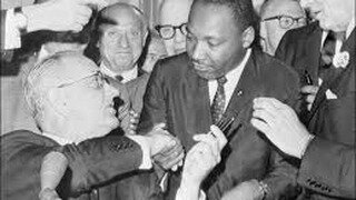 President Lyndon B. Johnson shakes King's hand at the signing of the landmark 1964 Civil Rights Act, which outlawed racial segregation in publicly owned facilities.
#blackhistorymonth #blackhistory #lyndonbjohnson #martinlutherkingjr #civilrights