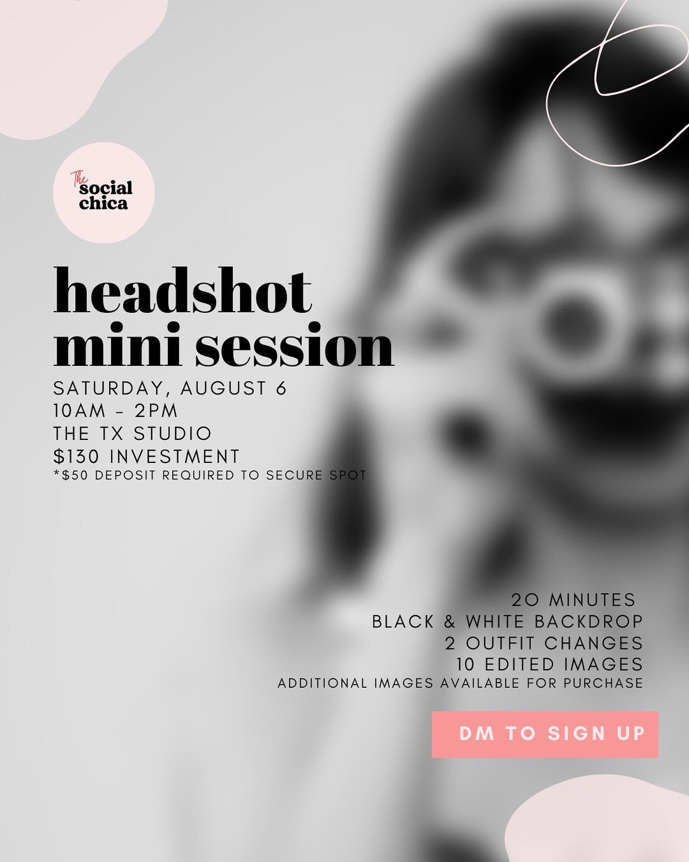 Hey, Boss chicas! 📣 Need an updated headshot or some in general? We&rsquo;re hosting a mini headshot session on Saturday, August 6th from 10 AM-2 PM at @thetxstudio and we only have a few slots available! 

📸 What you&rsquo;ll get: 
✨ 20 min. sessi