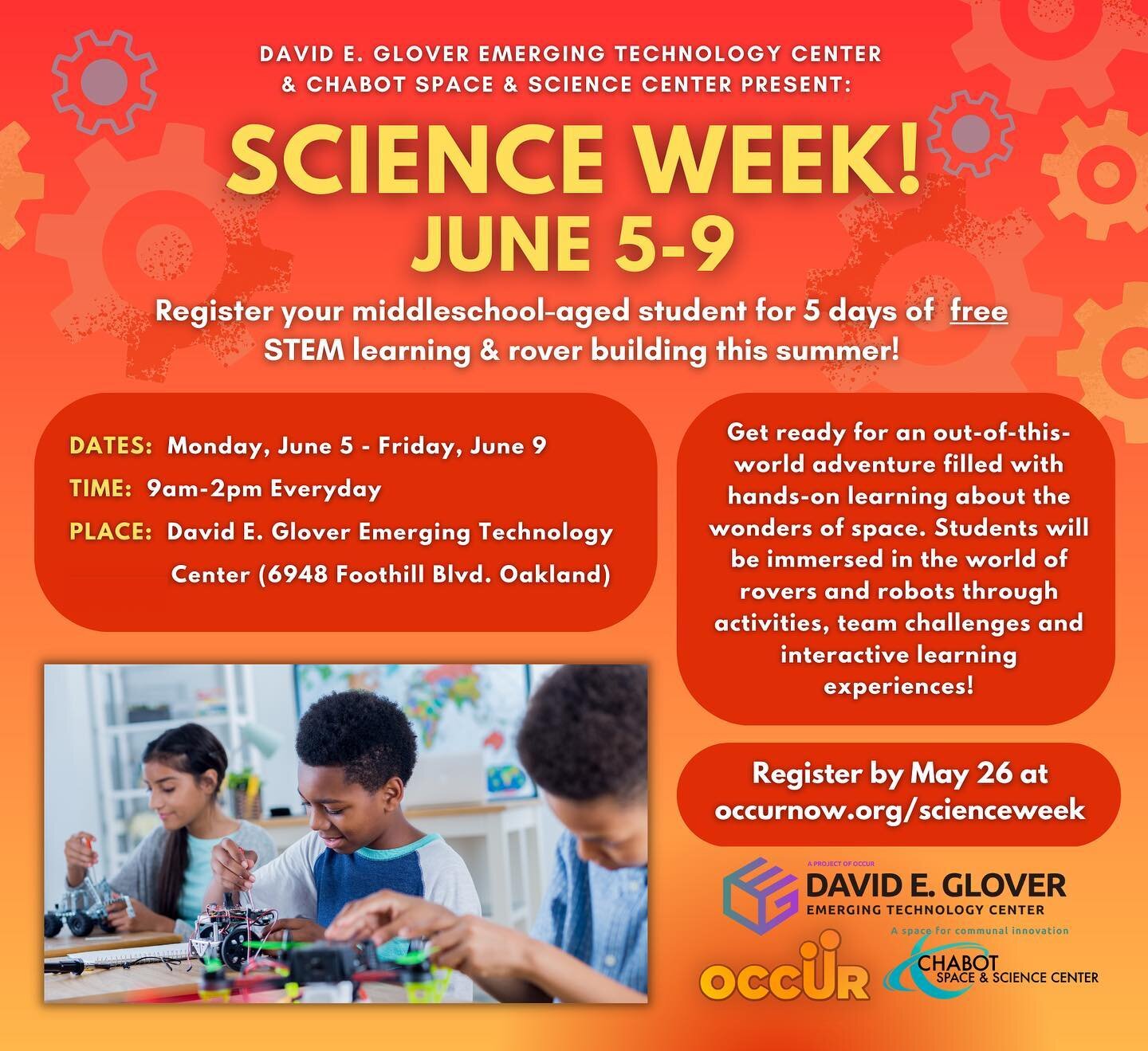 Science Week is here! Get ready for an out-of-this-world adventure filled with hands-on learning about the wonders of space. Students will be immersed in the world of rovers and robots through activities, team challenges and interactive learning expe