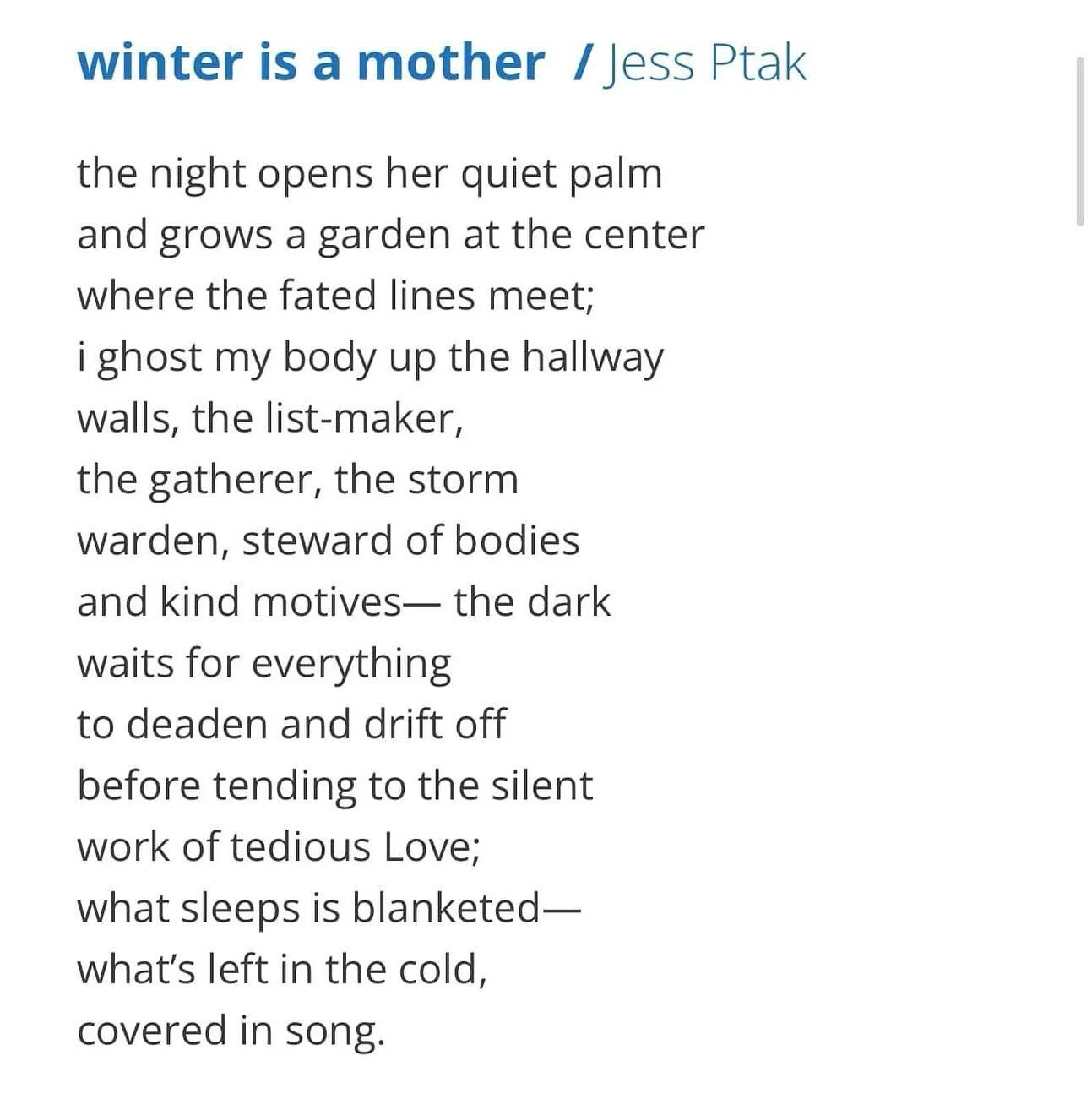 oh, one year ago today, i started the 30/30 poetry challenge at Tupelo Press. 

winter is a mother. ❄️