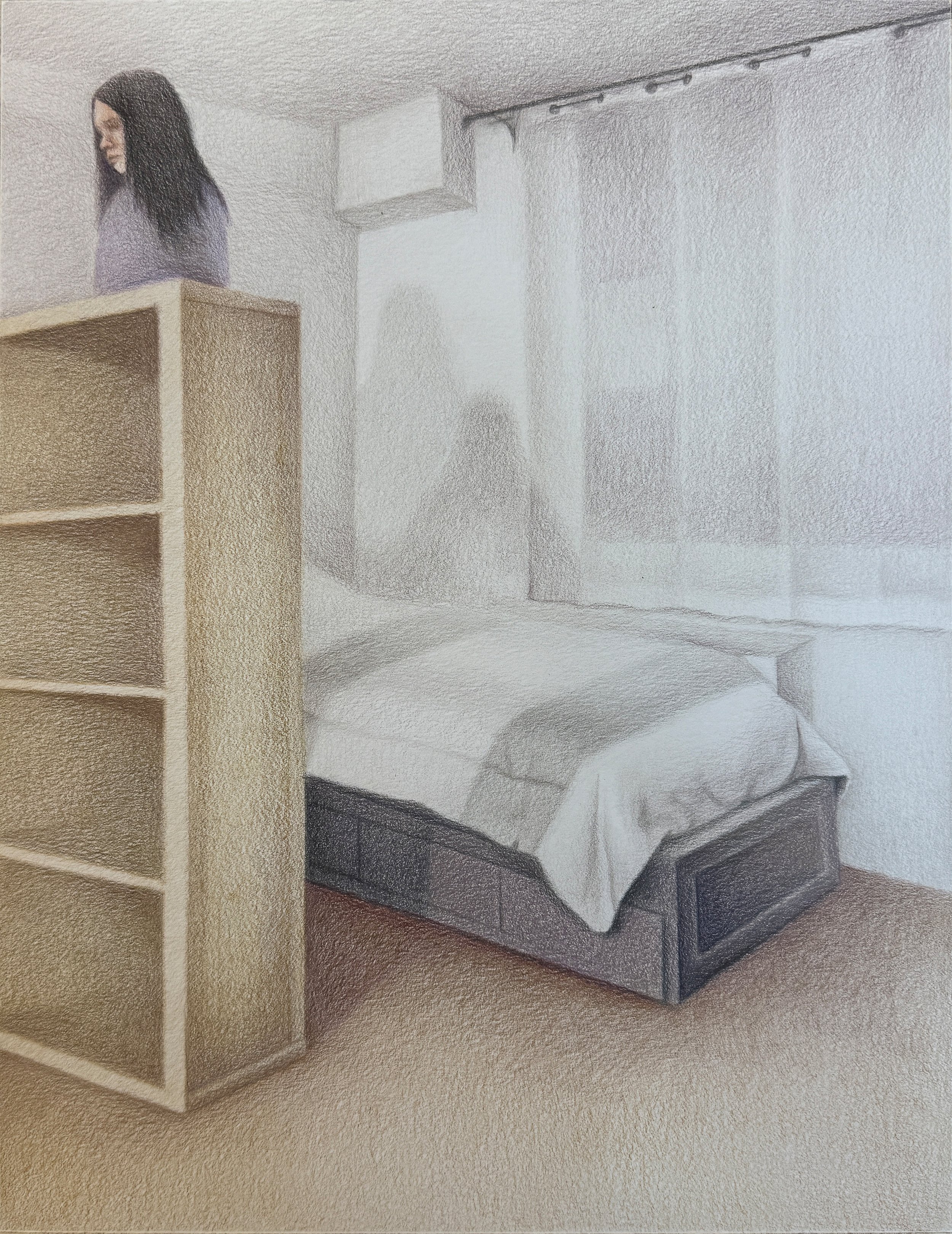 Perched, 2025, colored pencil on paper