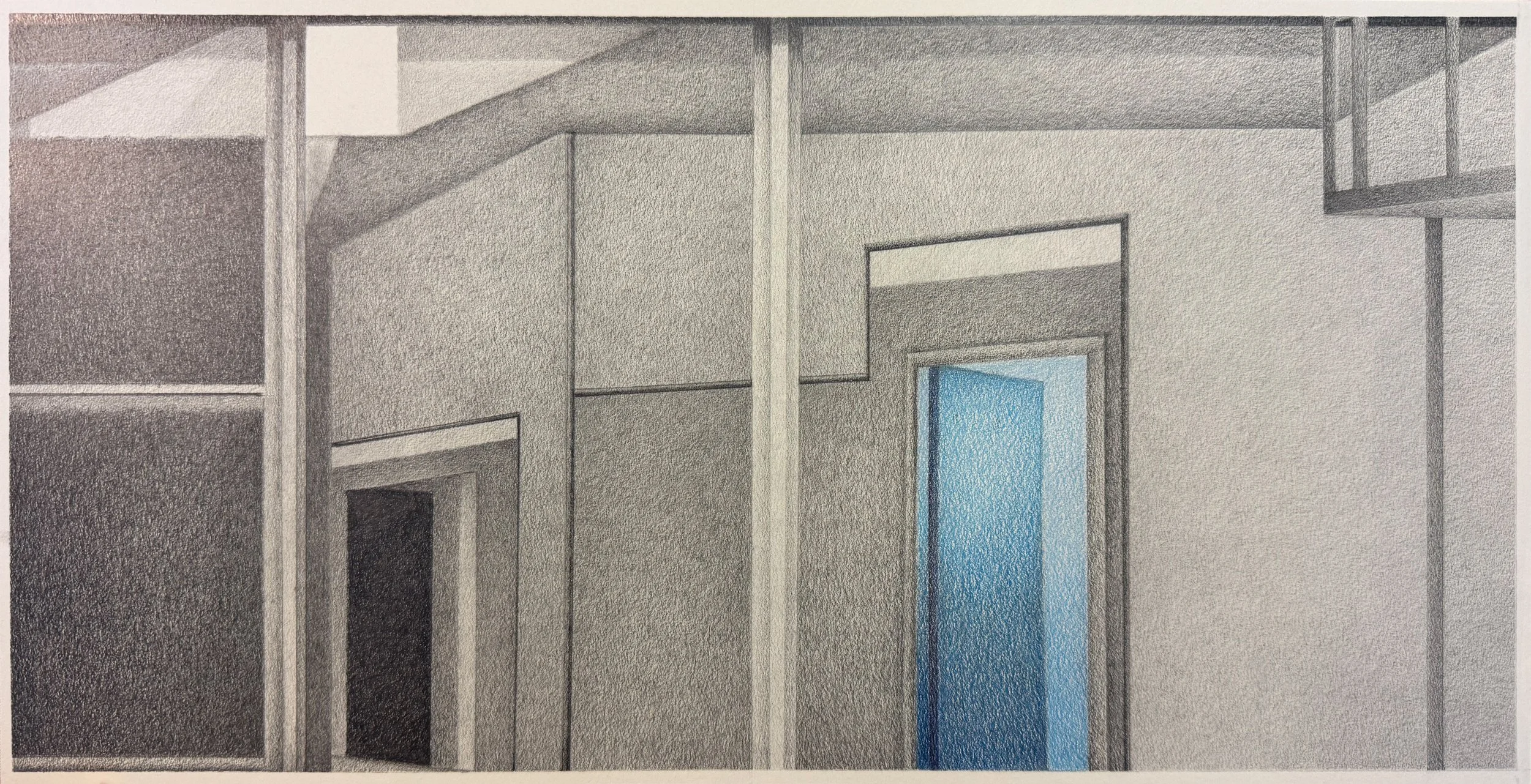 Fragmentary Study: Structuring, graphite and colored pencil on paper, 8 9/16" x 16 15/16", 2026