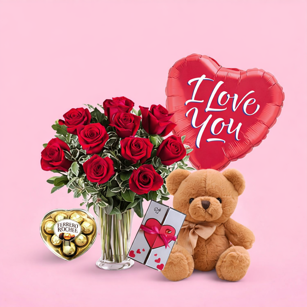Roses, Bear & Chocolates Bundle