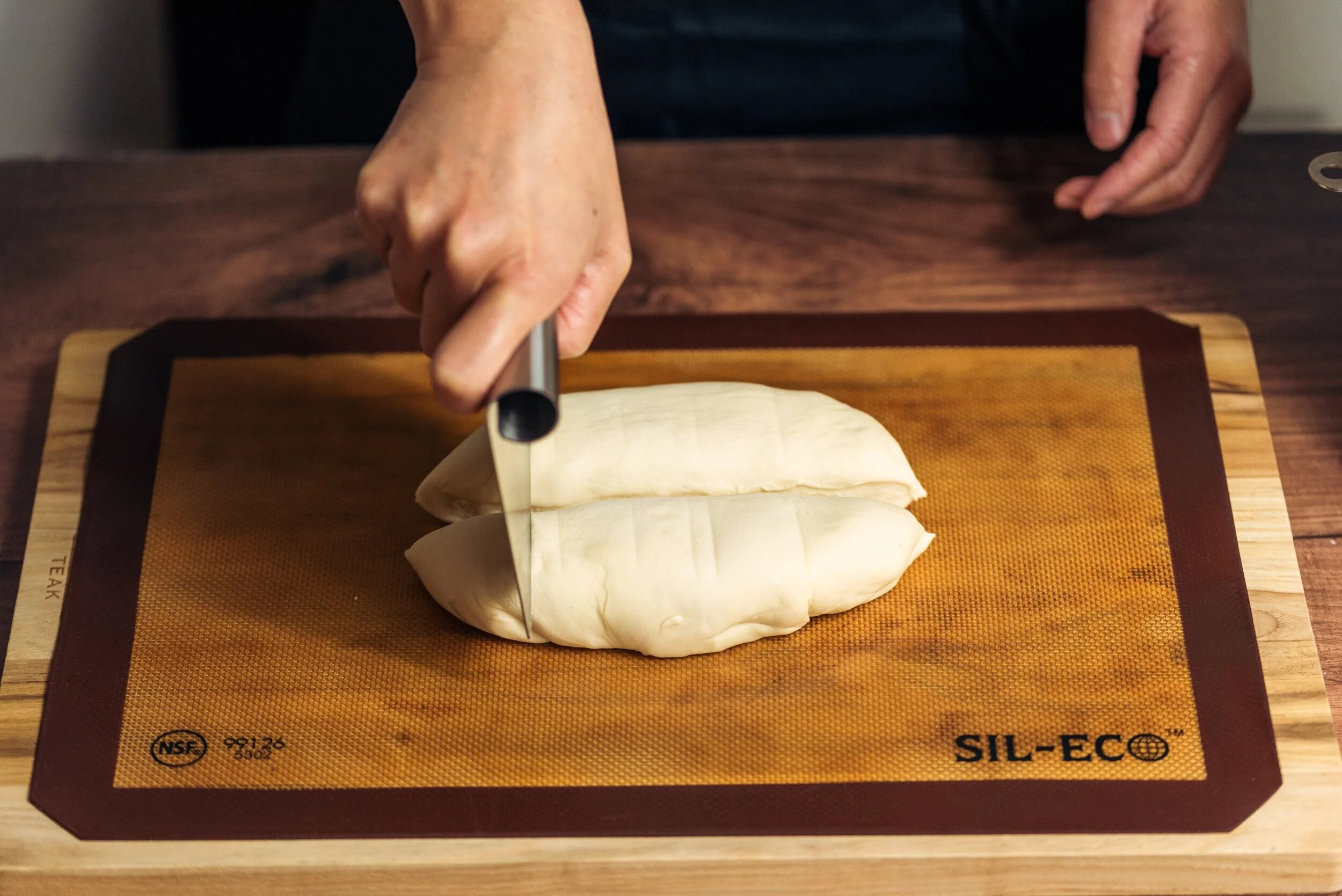 Cut the dough in half, then across 5x.