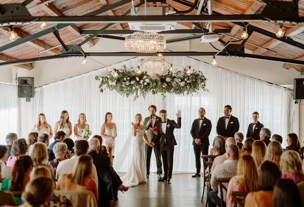 P &amp; J absolutely beautiful backdrop provided the perfect canopy to gather under for their special ceremony at @foxglovebarandkitchen in Wellington
The cusom hanging installation was designed in collaboration with the bride and spans 2m in width! 