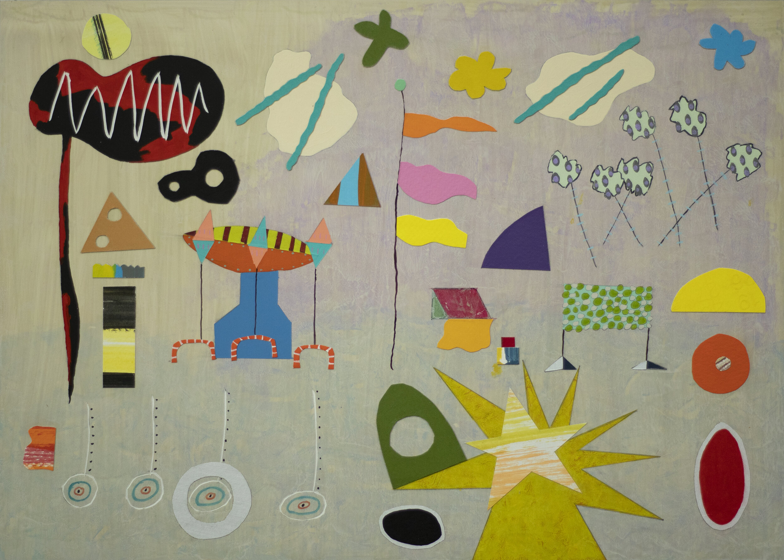 Firecracker time, 30x40 cm, Acrylic on paper, pencil, cut and pasted, mounted on plastwood, 2021