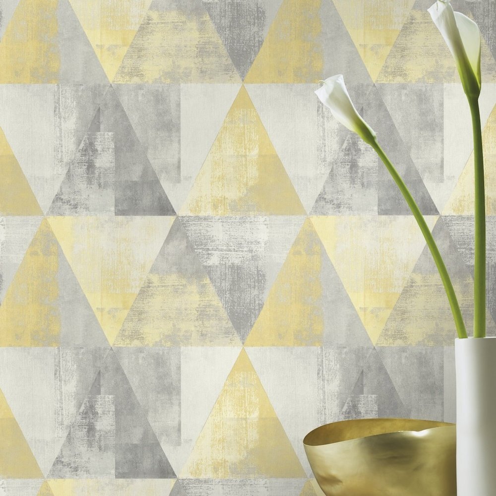 Oria Glitter Hex Wallpaper  Yellow  Geometric Wallpaper  BM