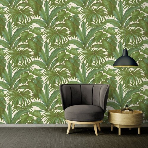 Versace GIUNGLA hojas de palma Wallpaper-Verde/Crema 96240-5 Nuevo