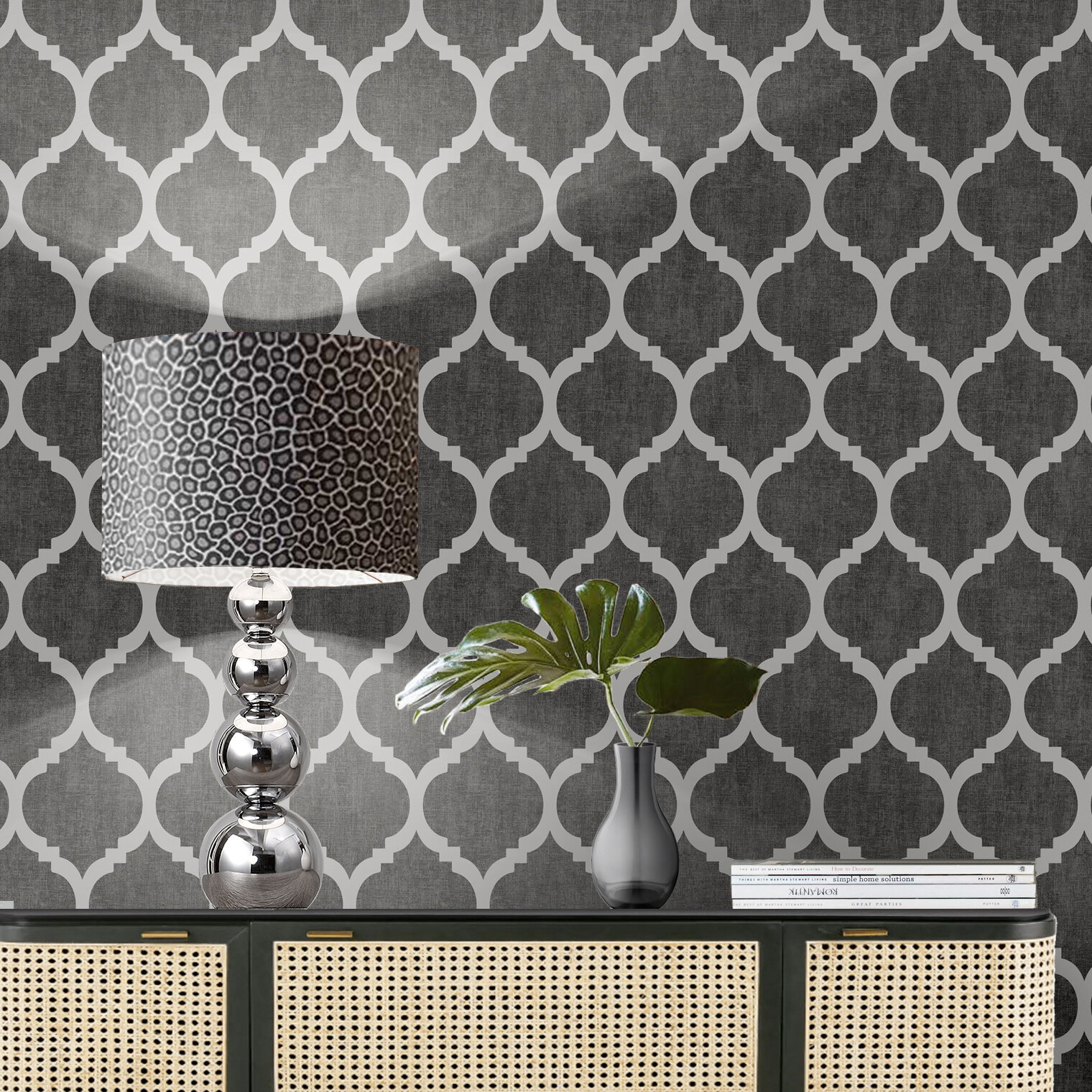 Darcy James Houndstooth Silver & Blue Wallpaper Versace Luxury