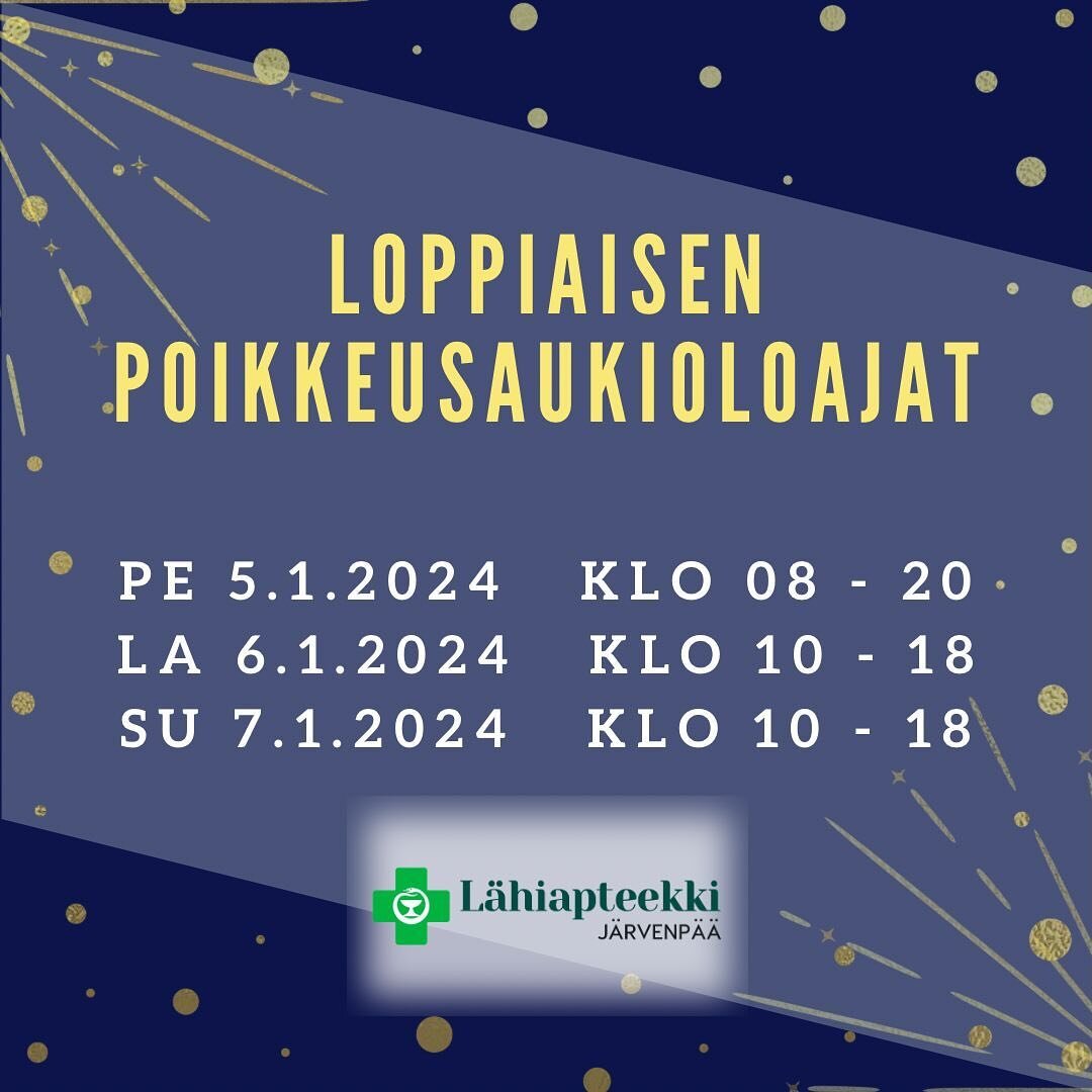 Apteekki auki my&ouml;s loppiaisena, tietenkin!😊 

Tied&auml;tk&ouml;, miksi loppiaista vietet&auml;&auml;n? Se on kristillinen juhlap&auml;iv&auml;, johon joulun pyh&auml;p&auml;iv&auml;t loppuvat. 6.1. oli my&ouml;s alunperin Jeesuksen syntym&auml