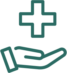 Lääketieteellinen kuvakoru, risti ja käsi.