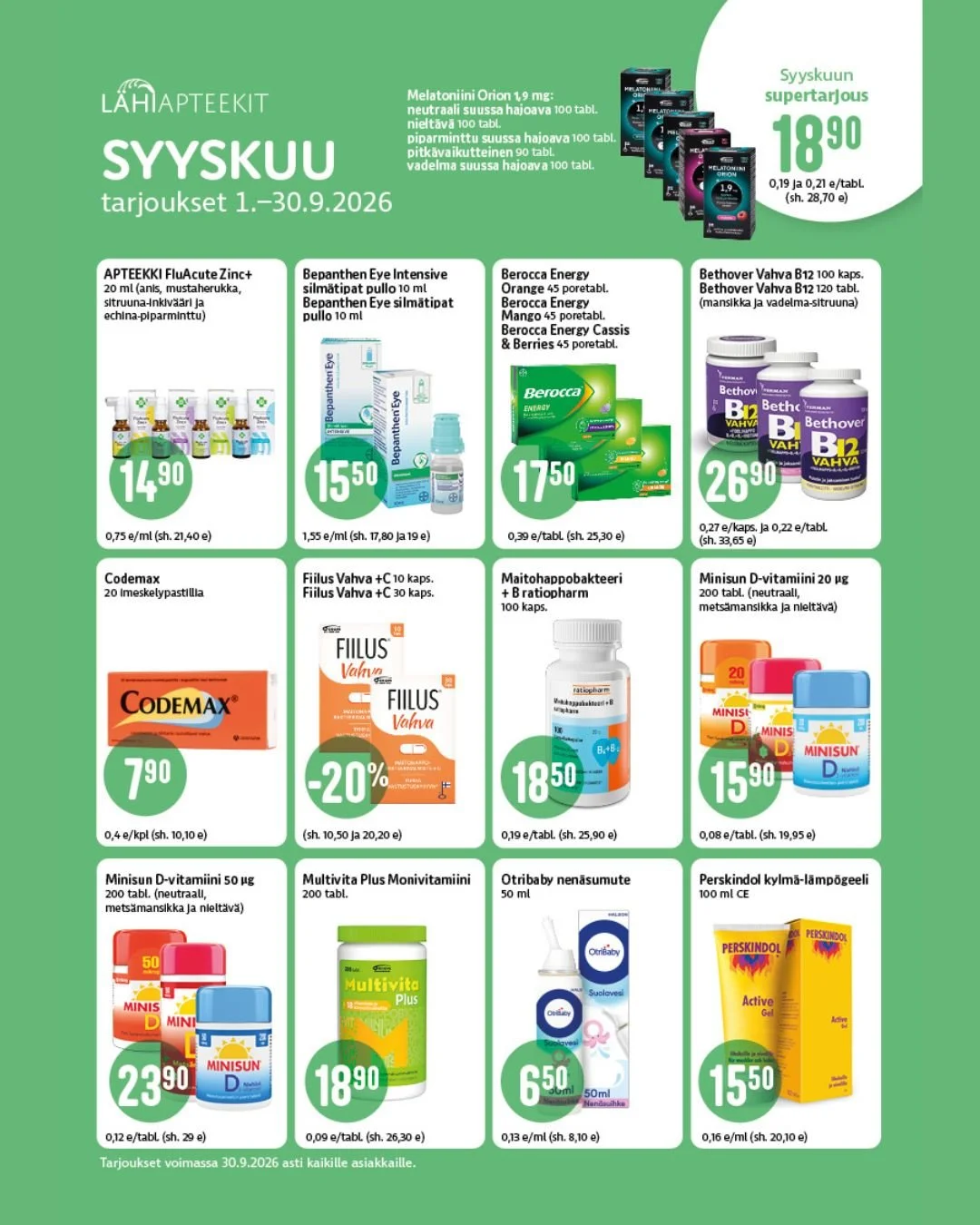 Lähiapteekit-ketjun syyskuun tuotetarjouksia