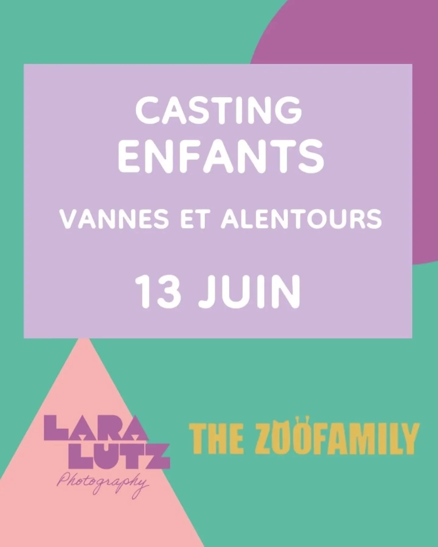 Nouveau shooting pour @the.zoofamily 🤗📸

📍 Vannes et alentours 

🗓 samedi 13 juin 

Nous recherchons ⤵️

- enfants entre 3 ans et 6 ans 
- une maman,  &agrave; l'aise pour parler en vid&eacute;o 

Voici le lien ⤵️
https://www.laralutz.com/candida