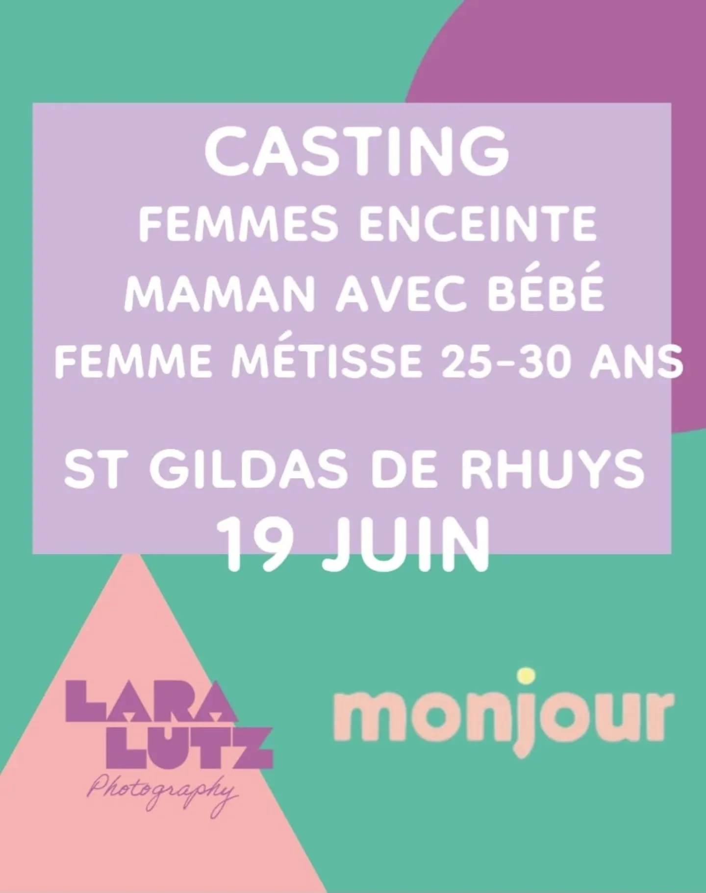 Shooting Monjour 📸
( modifications Casting )

📍St Gildas de Rhuys 

🗓 Vendredi 19 juin 

Nous recherchons ⤵️ 

- Une femme enceinte entre 6 et 8 mois 

- Une maman avec son b&eacute;b&eacute; 

- une femme m&eacute;tisse 25-30 ans 

⚠️⚠️ Merci de 