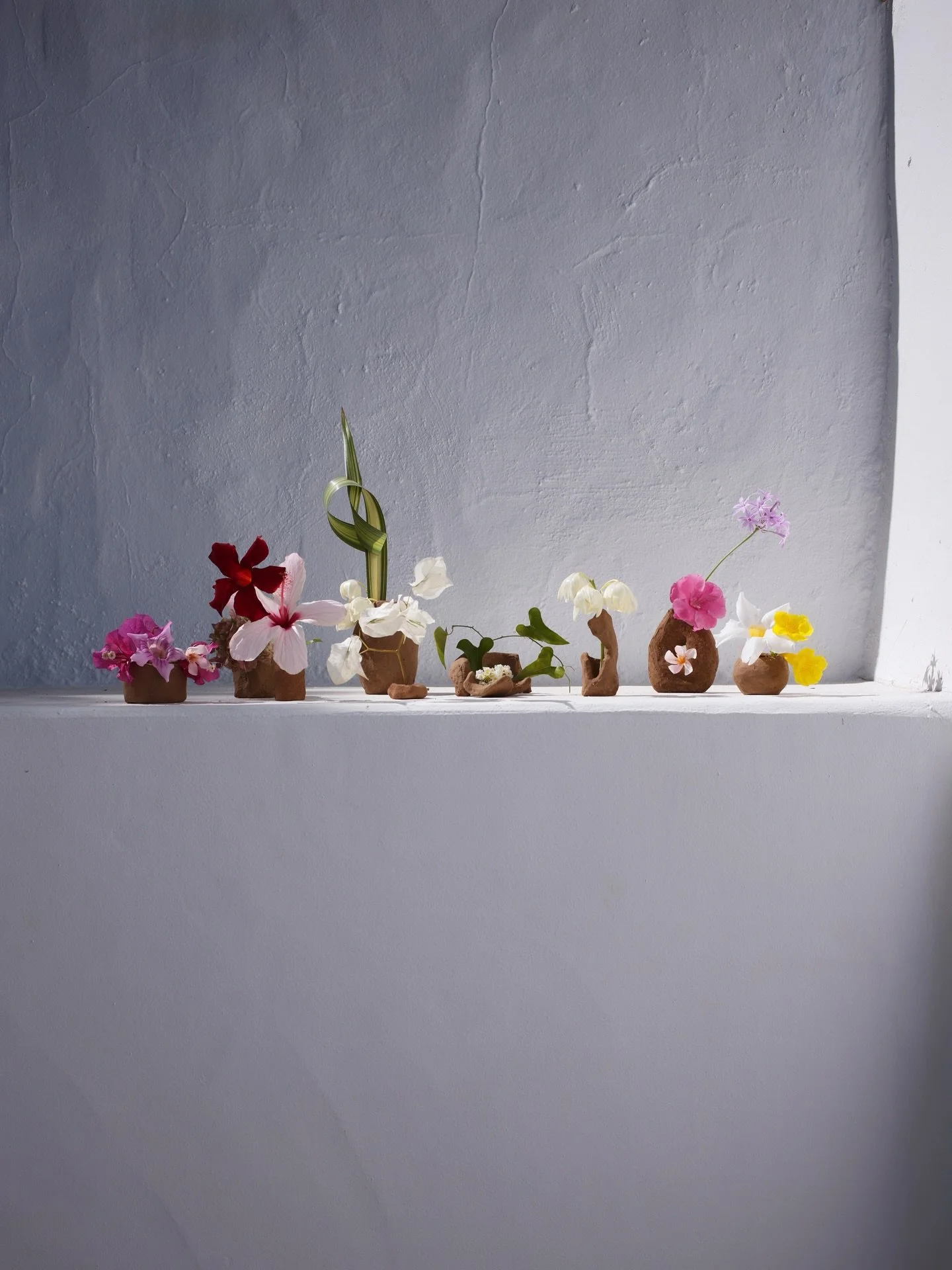 These arrangements came in collaboration with our wonderful friend and artist, @miyakosowick. We came to the residency together to explore the relationship between nature and vessel. 

Miya created a series of vessels mined with clay from the local a