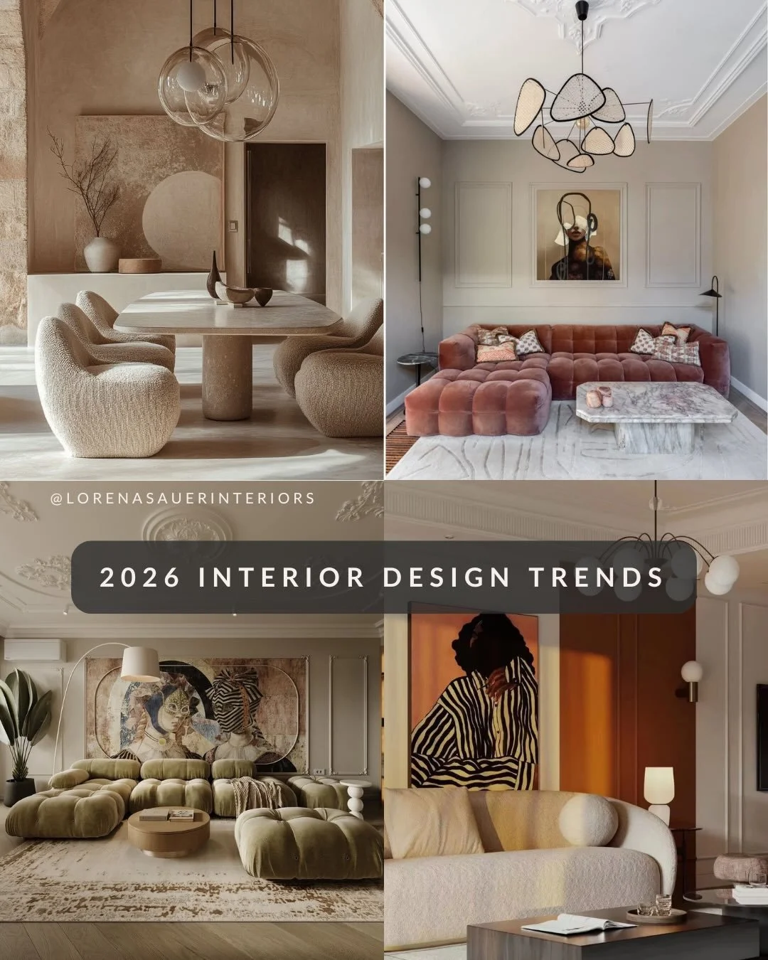 2026 Interior Design Trends ✨ Design is becoming softer, deeper and more intentional. 

&bull; Organic shapes &mdash; Curved, flowing forms soften spaces and create a sense of movement and calm. 
&bull; Natural materials &mdash; Wood, stone and resin