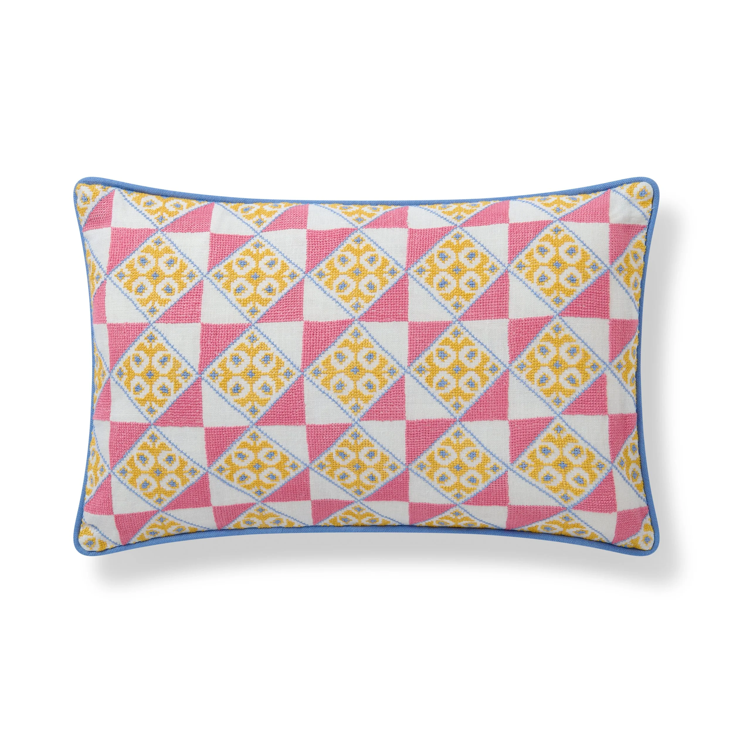 Dasha hand-embroidered cushion cover - pink and yellow