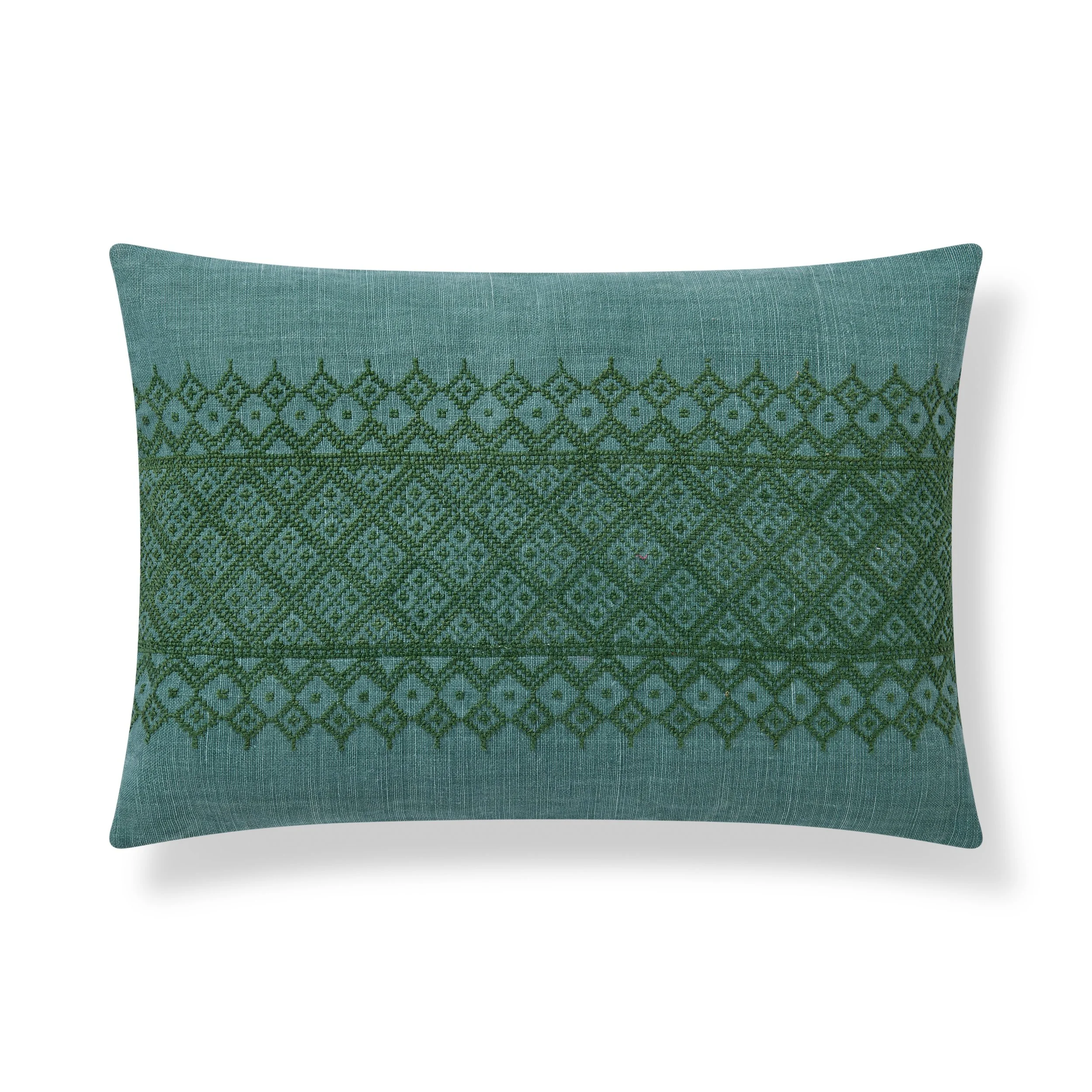 Sihr hand-embroidered cushion cover - green on green