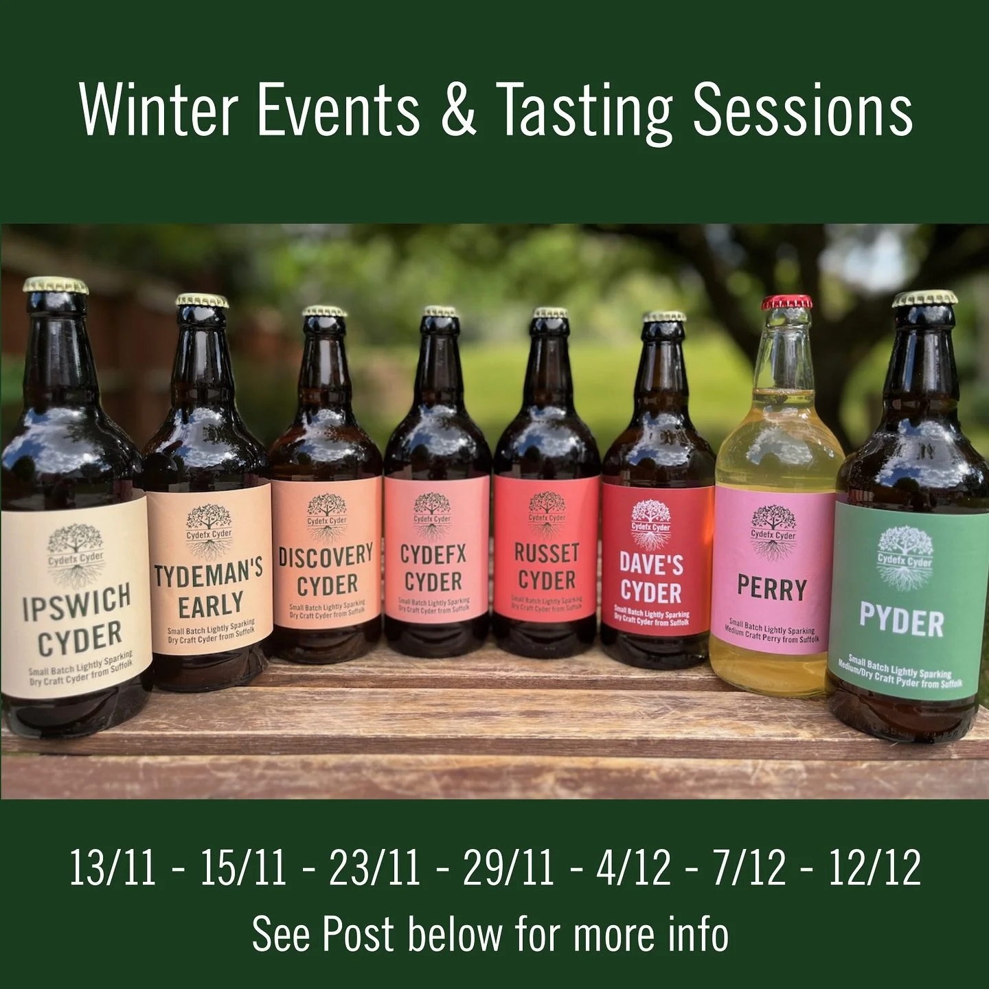 Now that the harvest is done we have a busy schedule of events running up to Christmas. Come and visit us for a free tasting - this season we will mostly be serving warm mulled cyder and offering our festive 3 packs with mulling spices.

🍎 Festive S