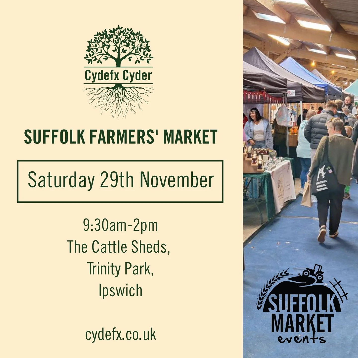 This Saturday (29th Nov) you can find us at The Cattle Sheds, Trinity Park, Ipswich @trinityparkuk. We&rsquo;ll be serving mulled cyder and offering our full range of delicious apple based beverages. Come on down and visit the Suffolk Farmers' Market