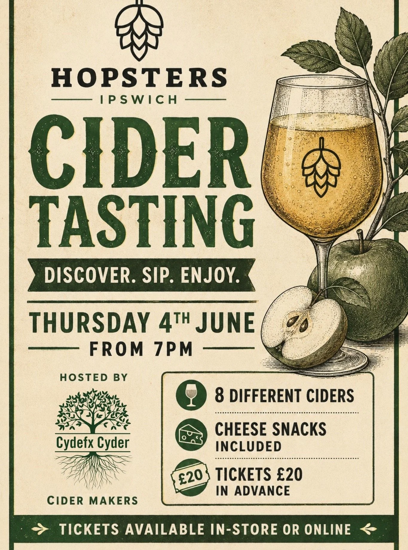 We're excited to announce our first tasting this year @hopstersipswich. We will have our full range of cyders and perrys available. The tasting session is open to all! Link for tickets is here: https://wegottickets.com/f/20933 , but I will put anothe