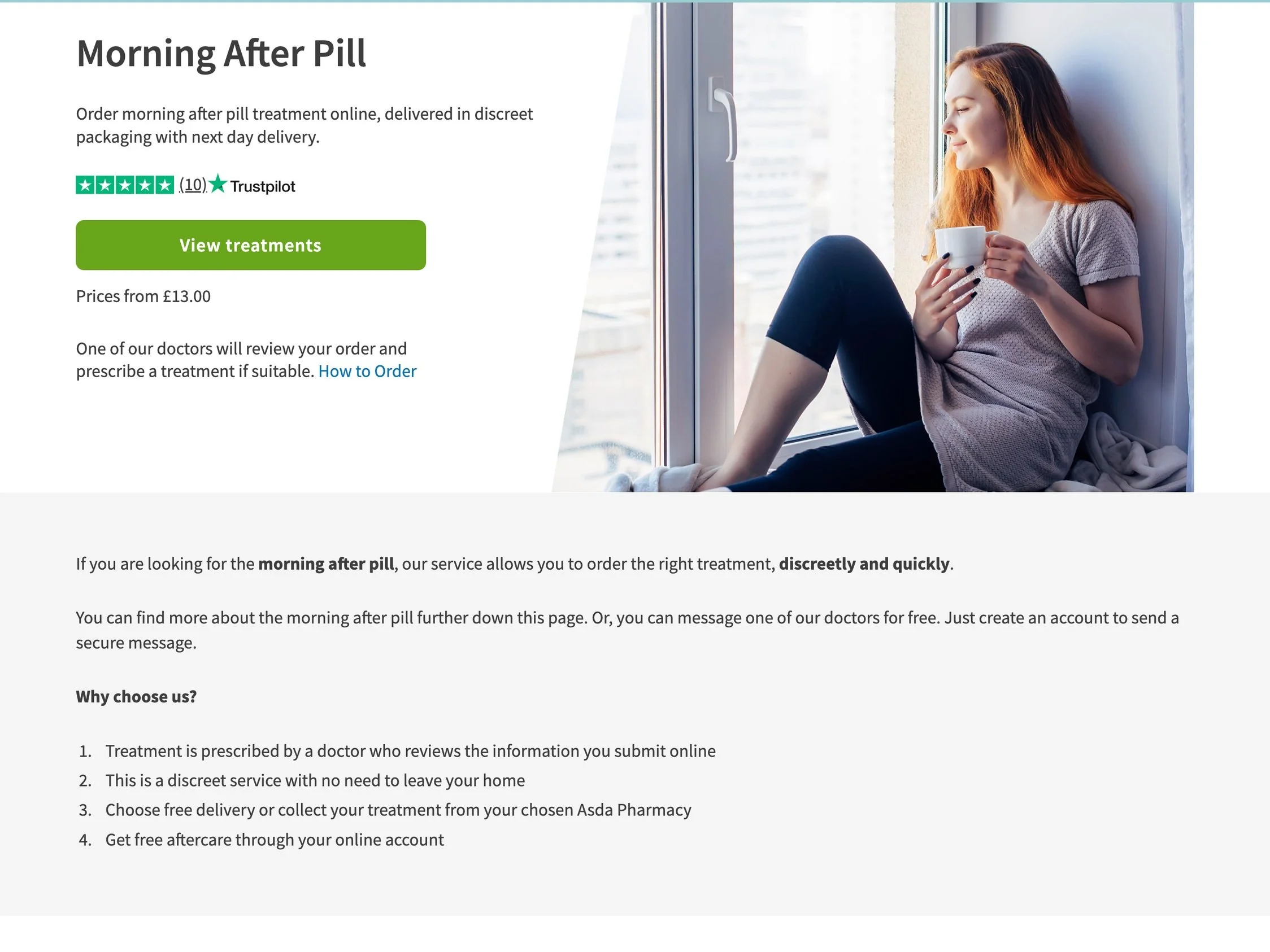 The original emergency contraception page before our changes. Previously the content in this intro block was focused on general service benefits.