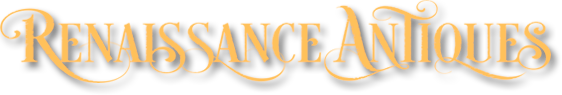 Renaissance Antiques logo in gold text on black background