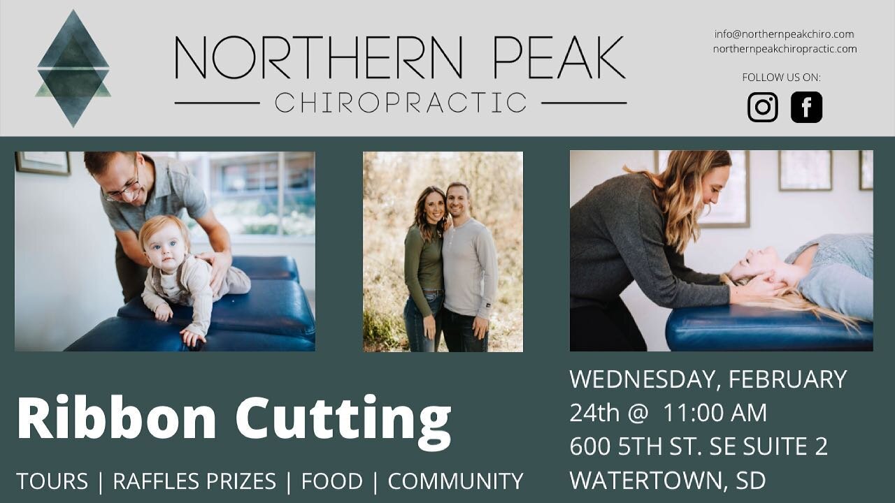 We are so excited to open our doors to serve the community of Watertown! Join us to see our space February 24th! Stay tuned to see our awesome sponsors ✨
#chamberofcommerce #watertownsd #chiropractorsofwatertown #northernpeakchiropractic