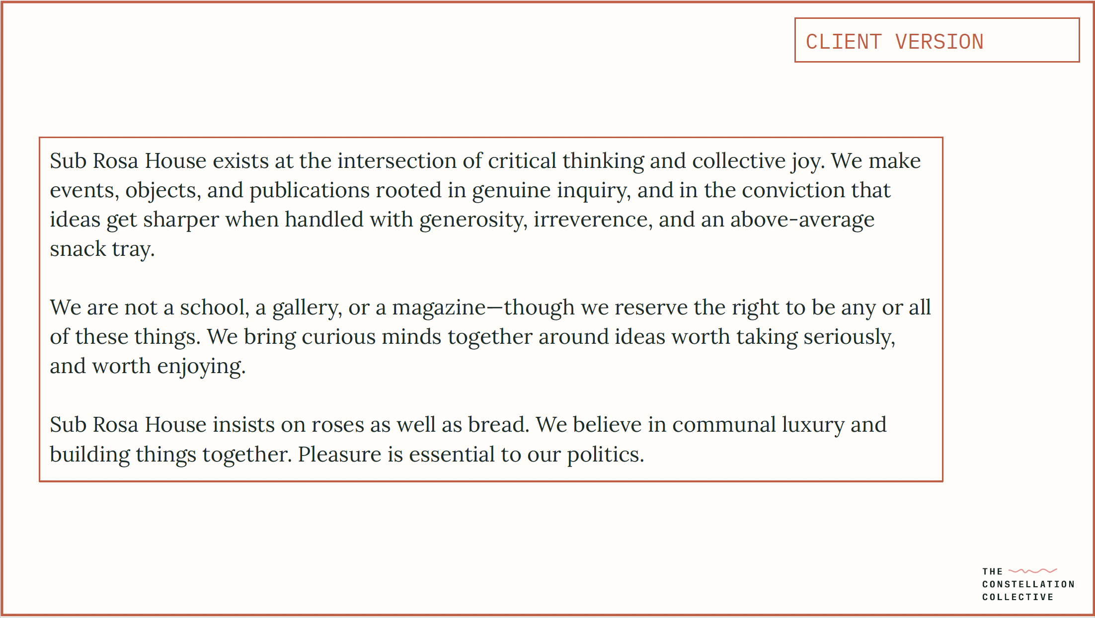 Sub Rosa House brand manifesto