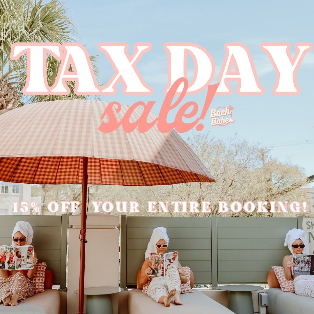 TAX DAY RELIEF SALE! 💰🤭✨

This is how you and your bach babes could be looking knowing you got 15% off your party! ^^^😉

Any group that books today (4/15) and mentions &ldquo;BBTAXDAY&rdquo; will receive 15% off your total booking! This includes e
