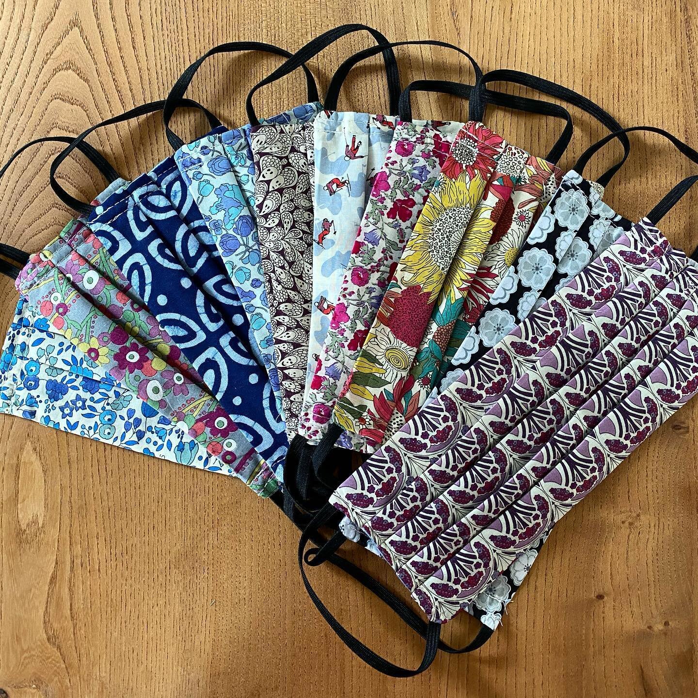 A few of the masks made today. Made from liberty lawn and cotton. They are not only light but also have a slot for a filter. Order from us &pound;10 each or 2 for &pound;18.  #liberty #libertymask #libertyfacemask #libertyopencall #facemask #coronavi