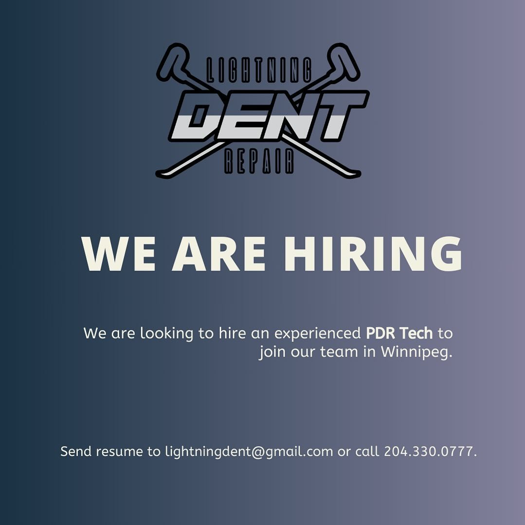 Calling all experienced PDR Technicians! This year&rsquo;s hail season started early and we are looking to fill some spots in our main shop and at our dealers. If you think you might be a good fit for our team- give us a call! 204.330.0777.