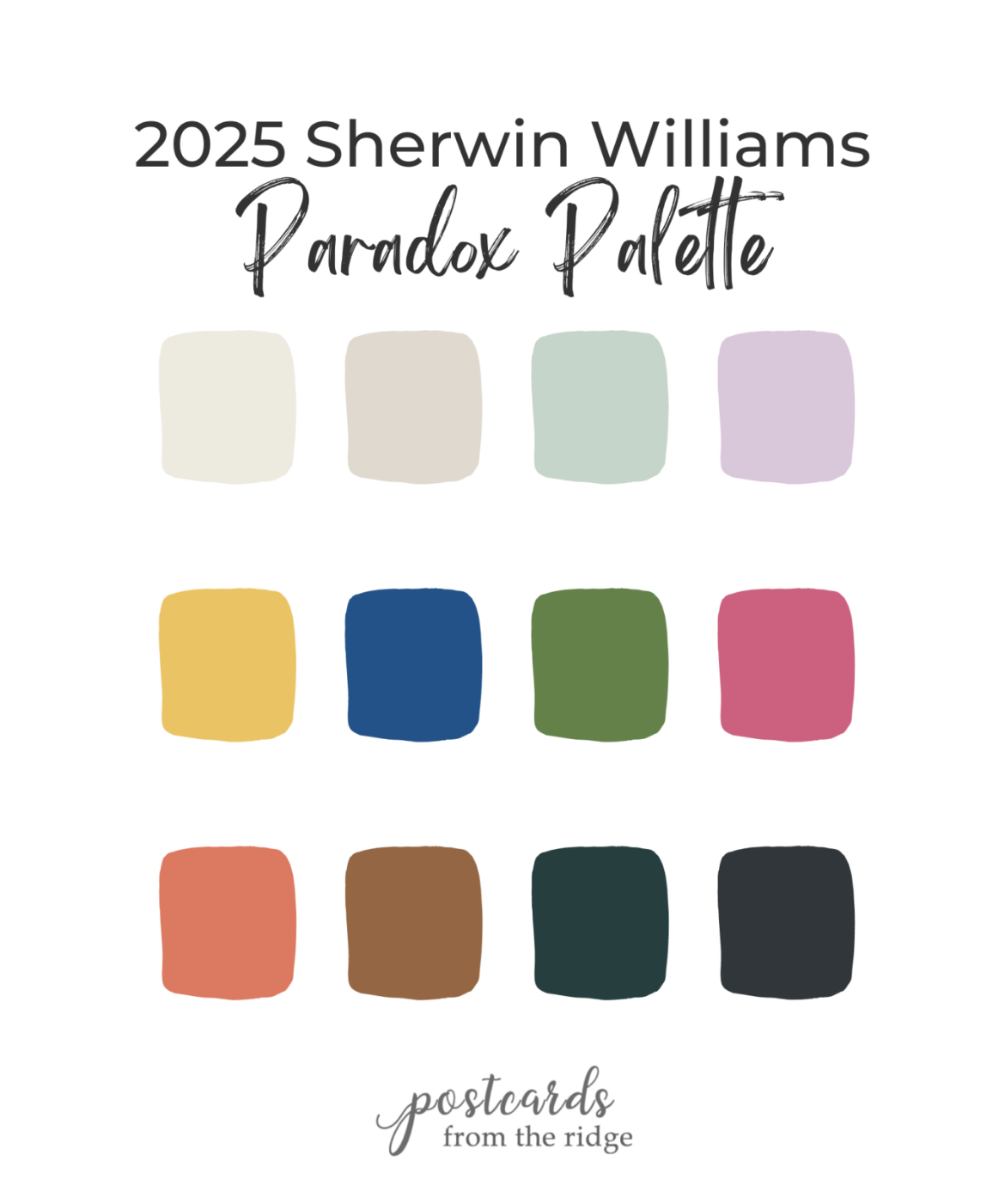 Sherwin Williams 2025 Paradox Palette with bold, vibrant colors.