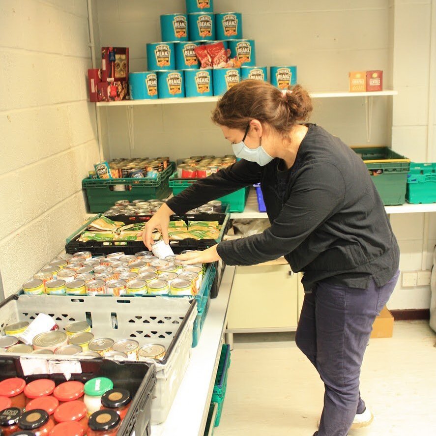 Solenne doing a quick stock count on Saturday, with our first mince pie donations in the background 😊🎄