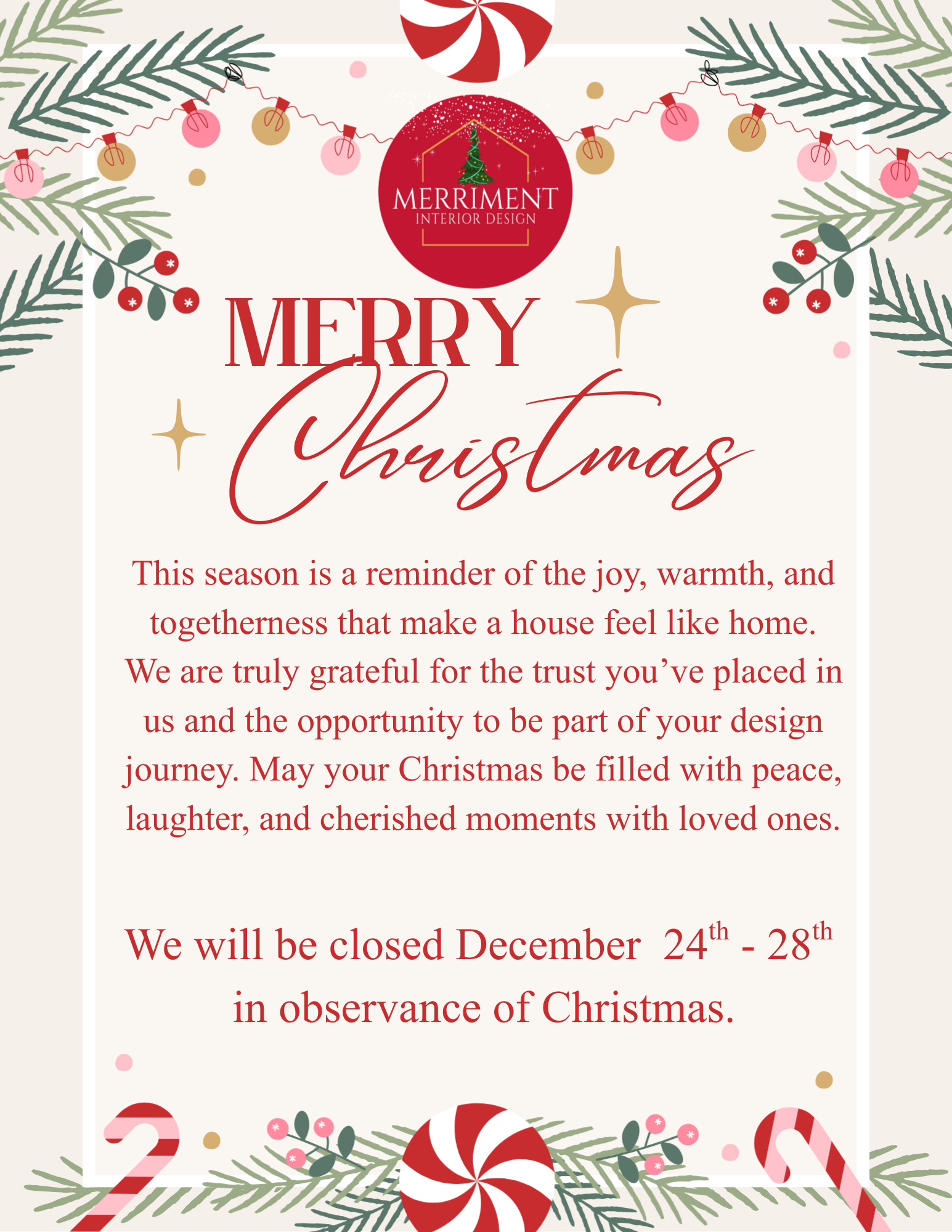 Merriment Closed for Christmas