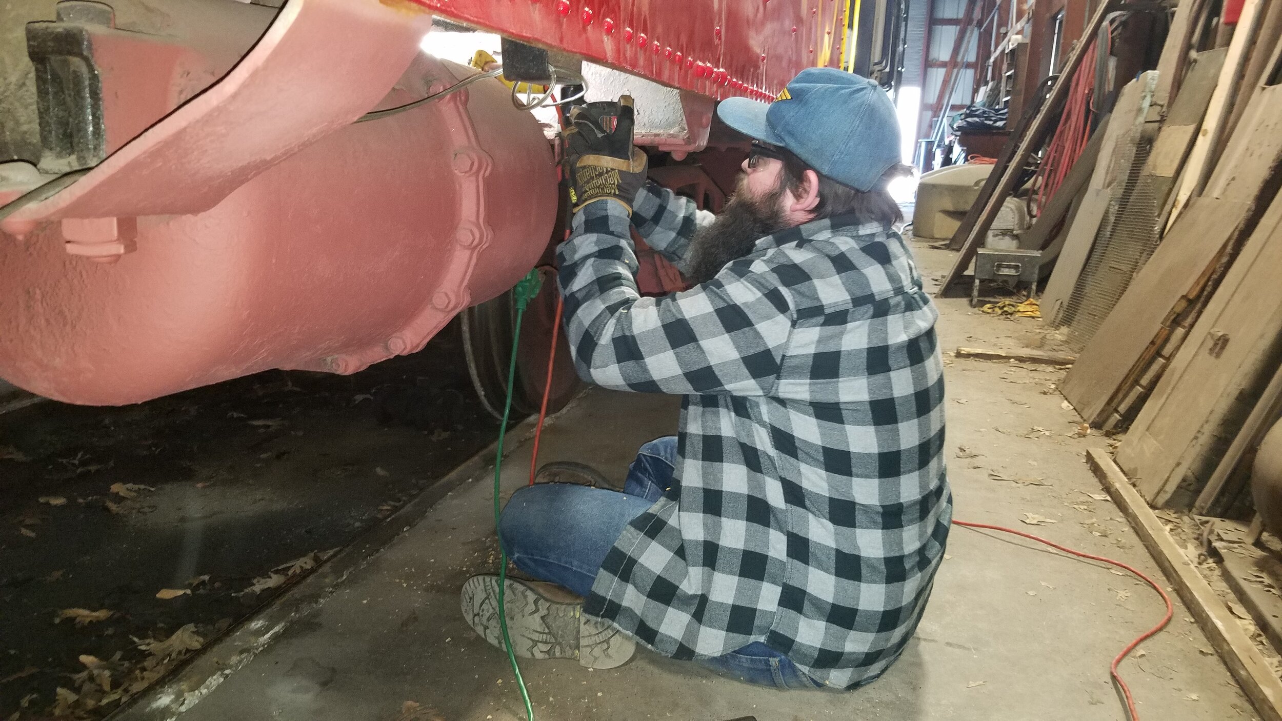  Volunteers ran wiring through the car for connection to outside power.  