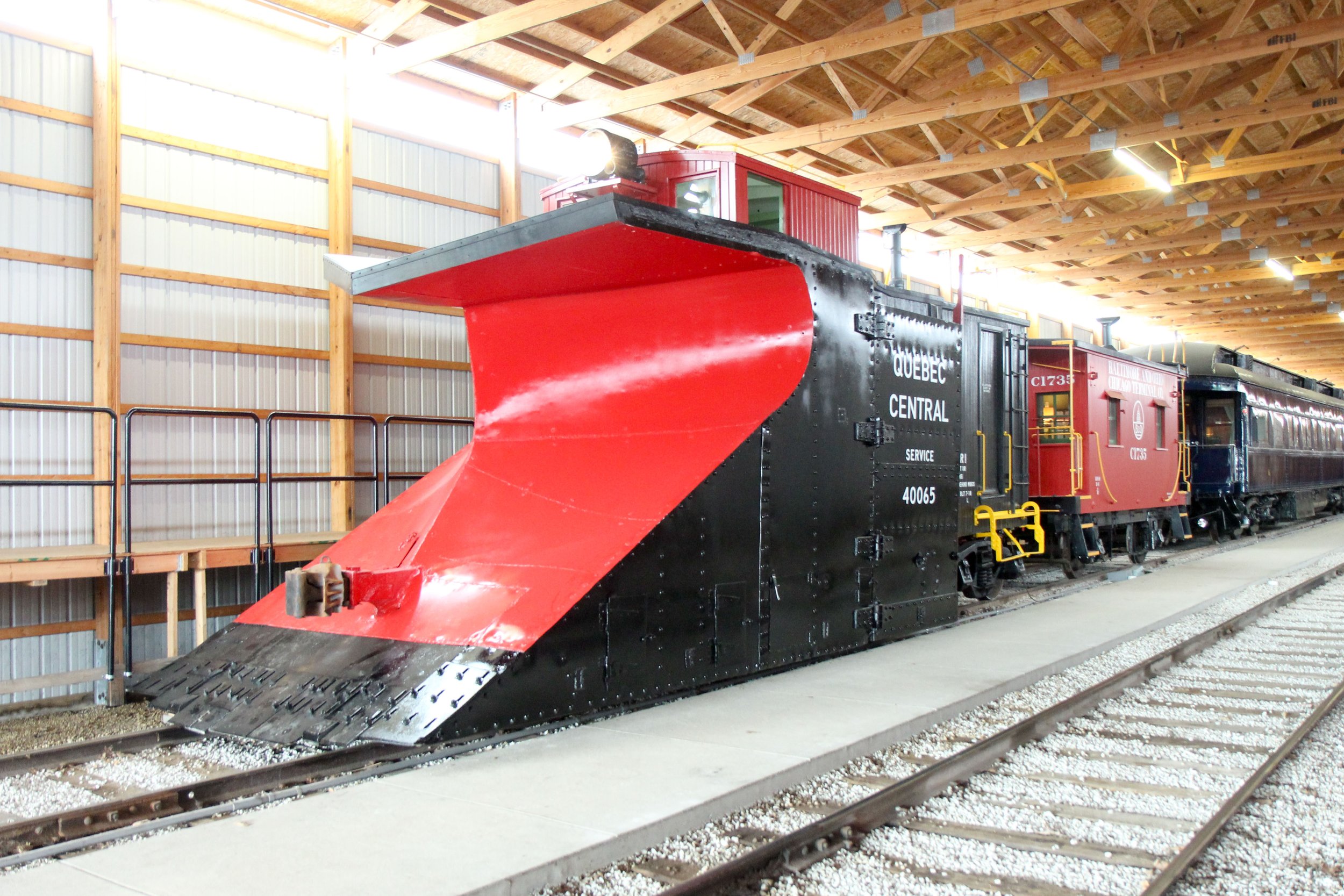  The restoration is complete and the snow plow has been on display inside the display barn. Visitors can explore inside the plow and learn about the role snowplow played in the history of railroading.  