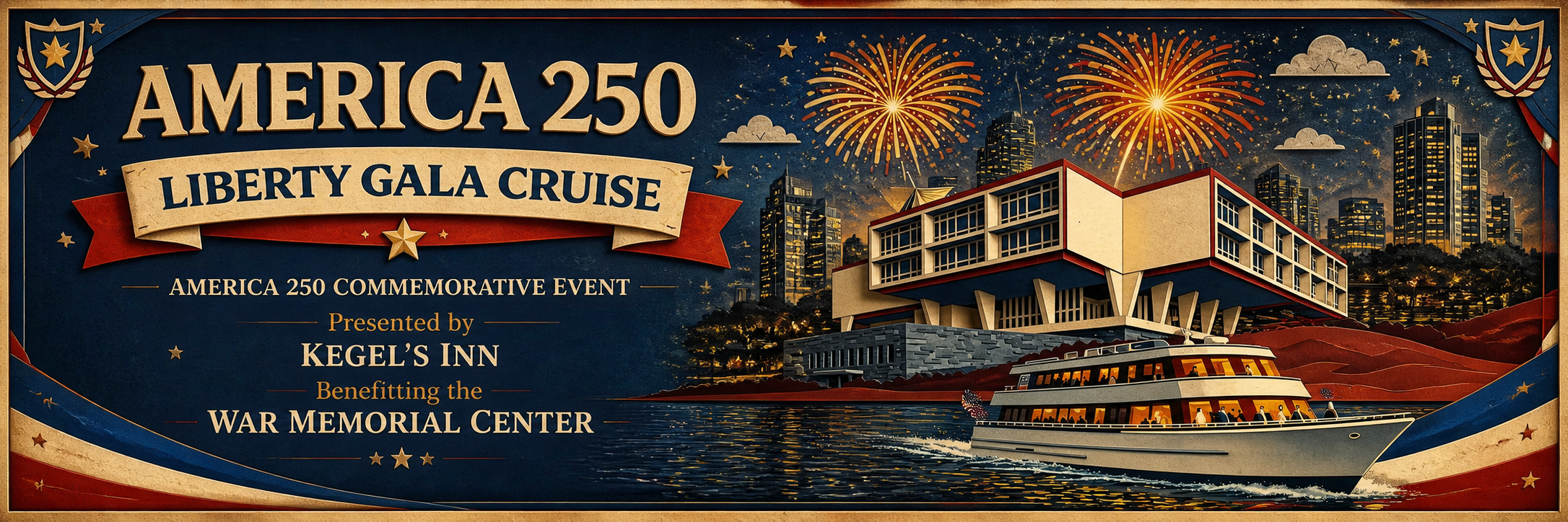 Milwaukee fireworks over War Memorial Center with Liberty Gala Cruise for America 250 celebration