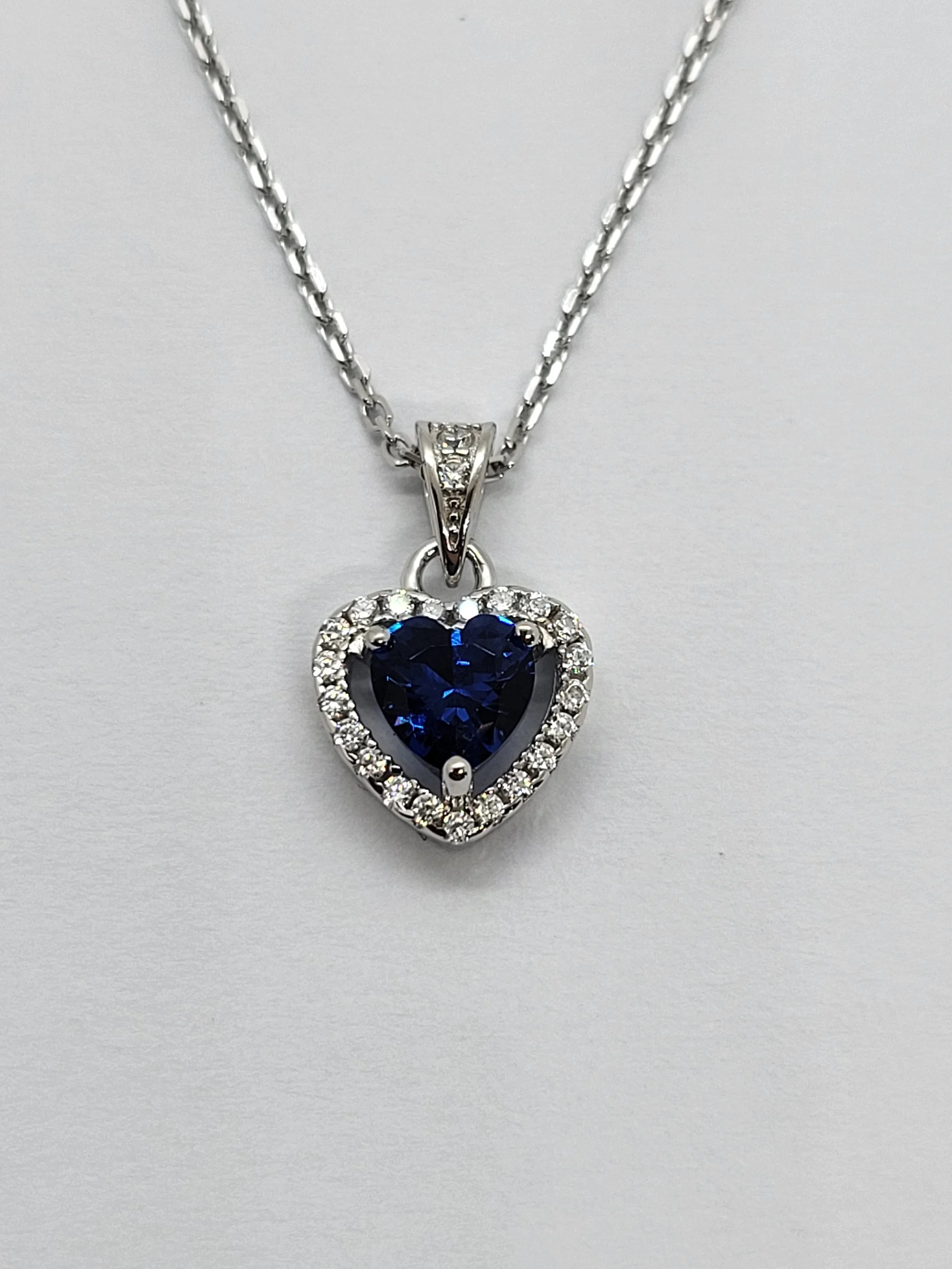 Silver Blue CZ Heart Pendant & Chain