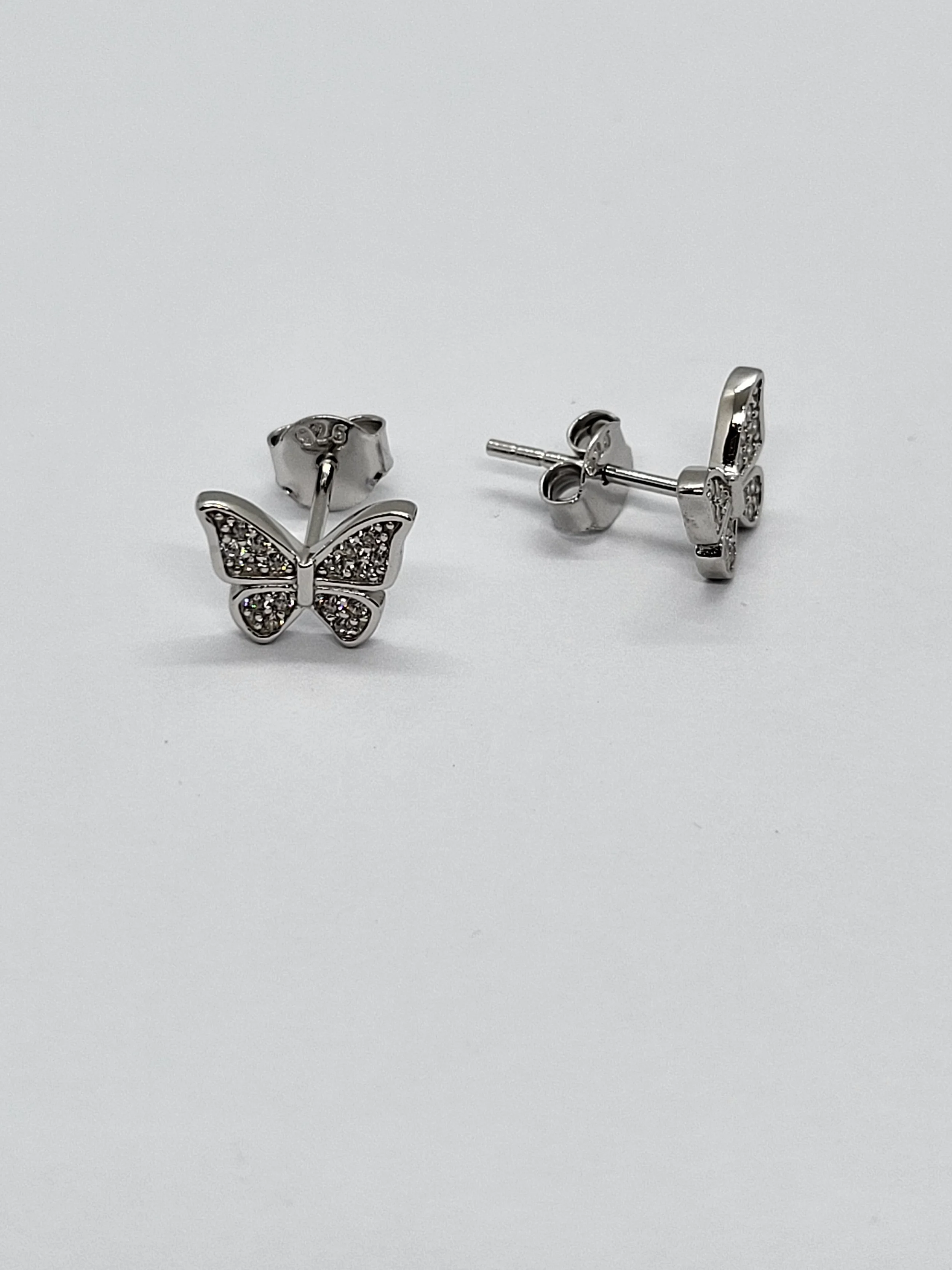 Silver CZ Butterfly Stud Earrings