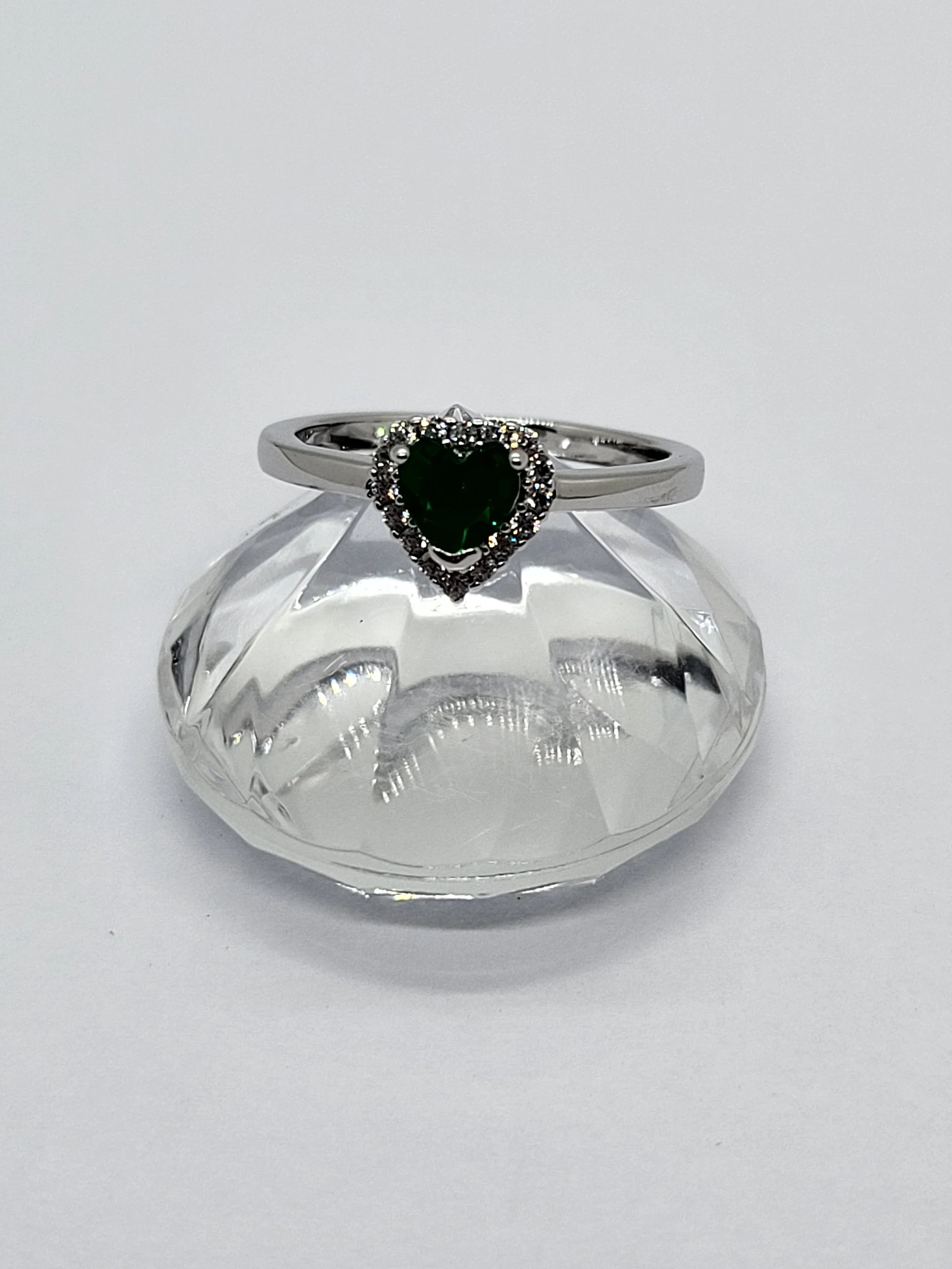 Silver Green CZ Heart Ring
