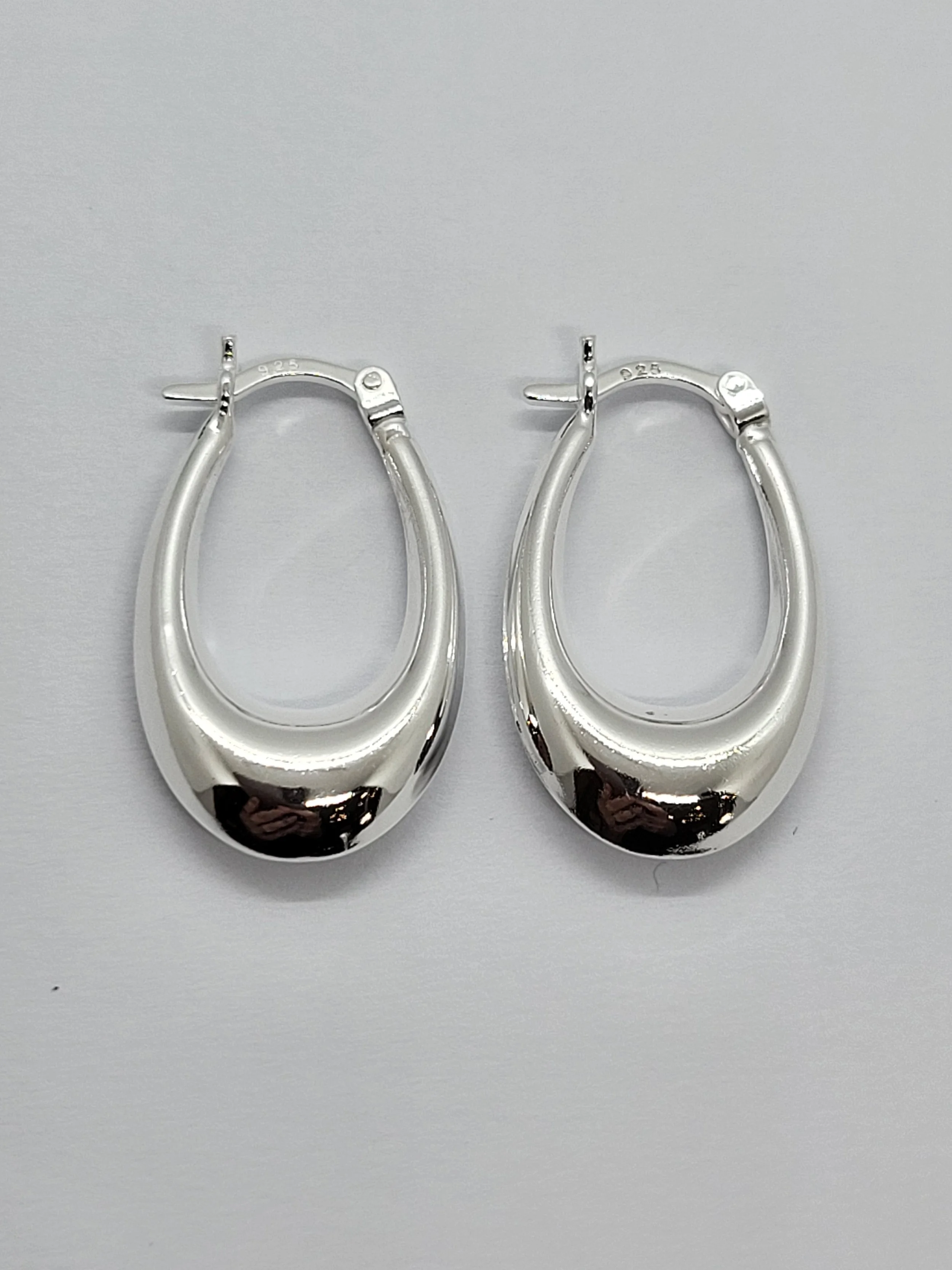 Silver Oval Hoop Earrings