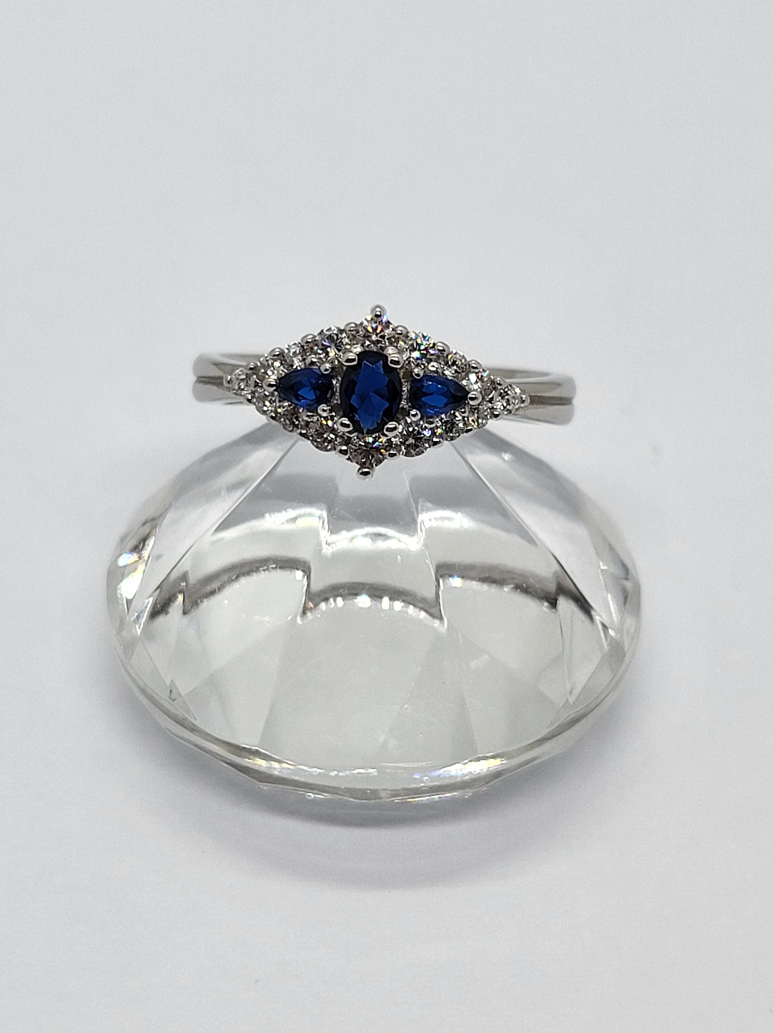Silver Blue CZ Cluster Ring