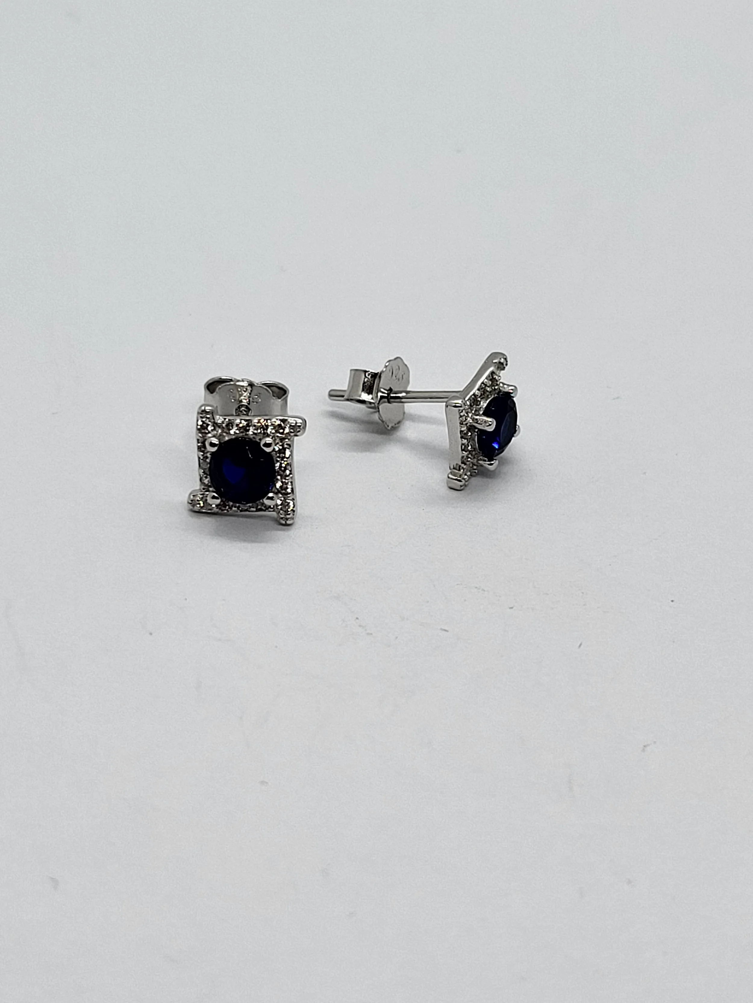 Silver Blue CZ Stud Earrings